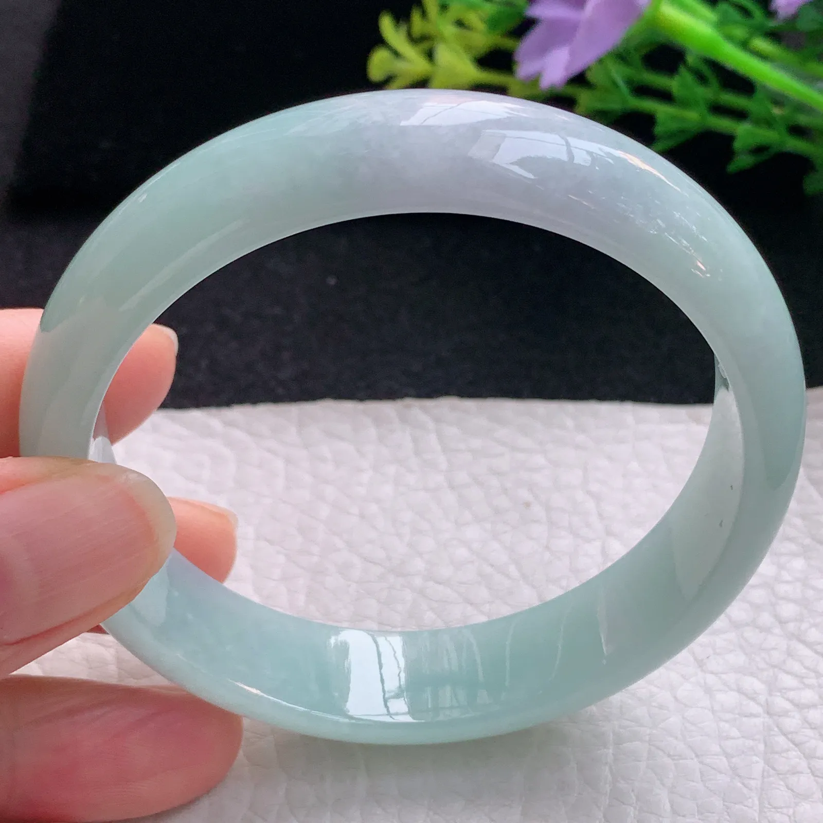 nr自然光59*13.9*7平安镯 翡翠a货玉手镯春带彩宽边珠宝玉手环