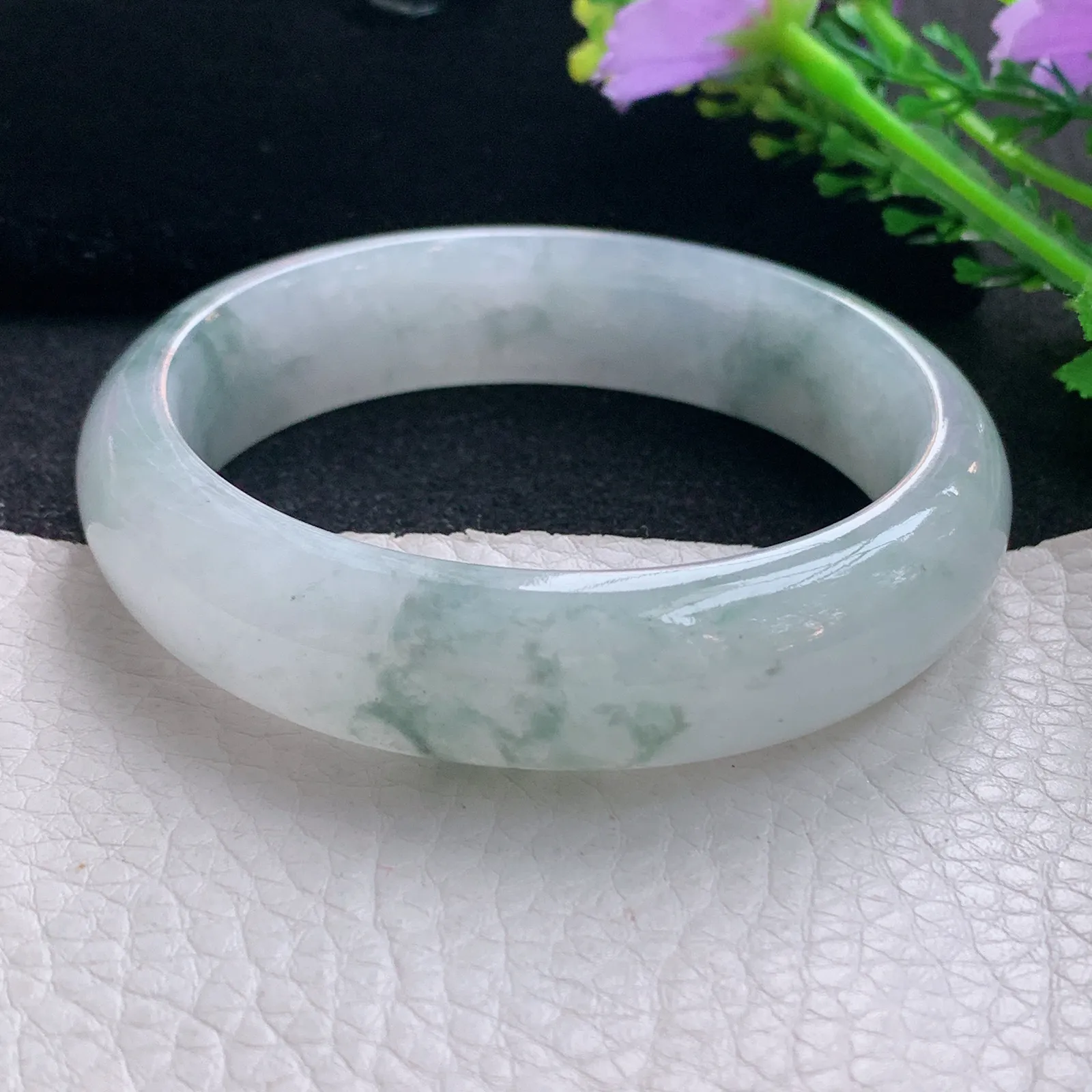 nr自然光58.5*15.5*8.6轮胎镯 翡翠a货玉手镯冰飘花宽边珠宝玉手环