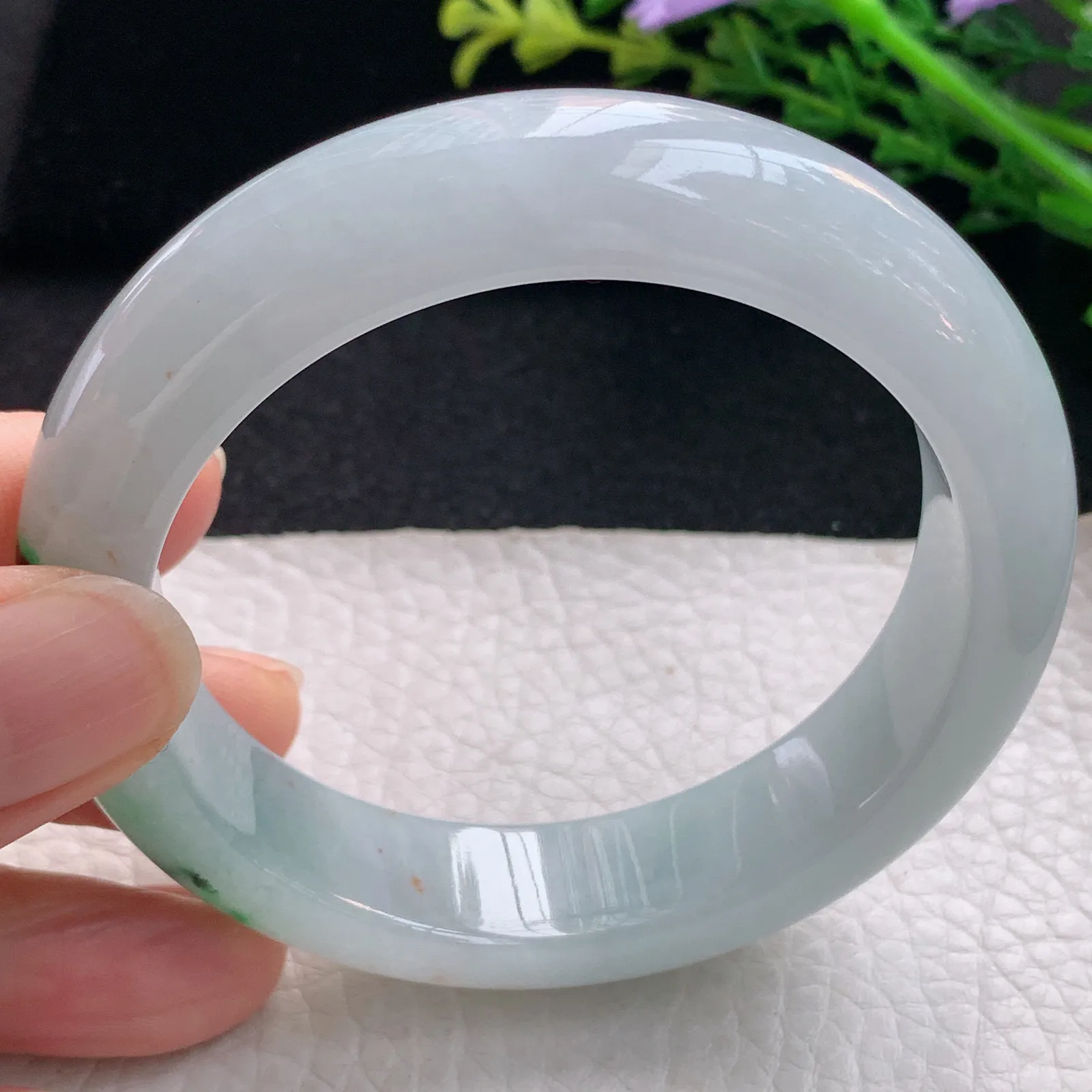 cc自然光57*14.3*9.2平安镯 翡翠a货玉手镯清爽飘绿宽边珠宝玉手环