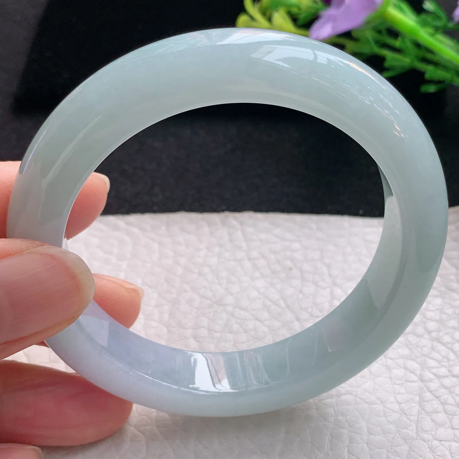 hy自然光55*12.5*9平安镯 翡翠a货玉手镯淡雅厚装宽边珠宝玉手环