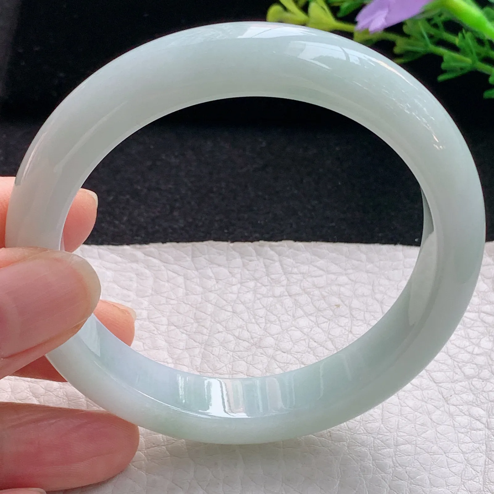 hy自然光58*12.3*8.6平安镯 翡翠a货玉手镯淡雅宽边珠宝玉手环