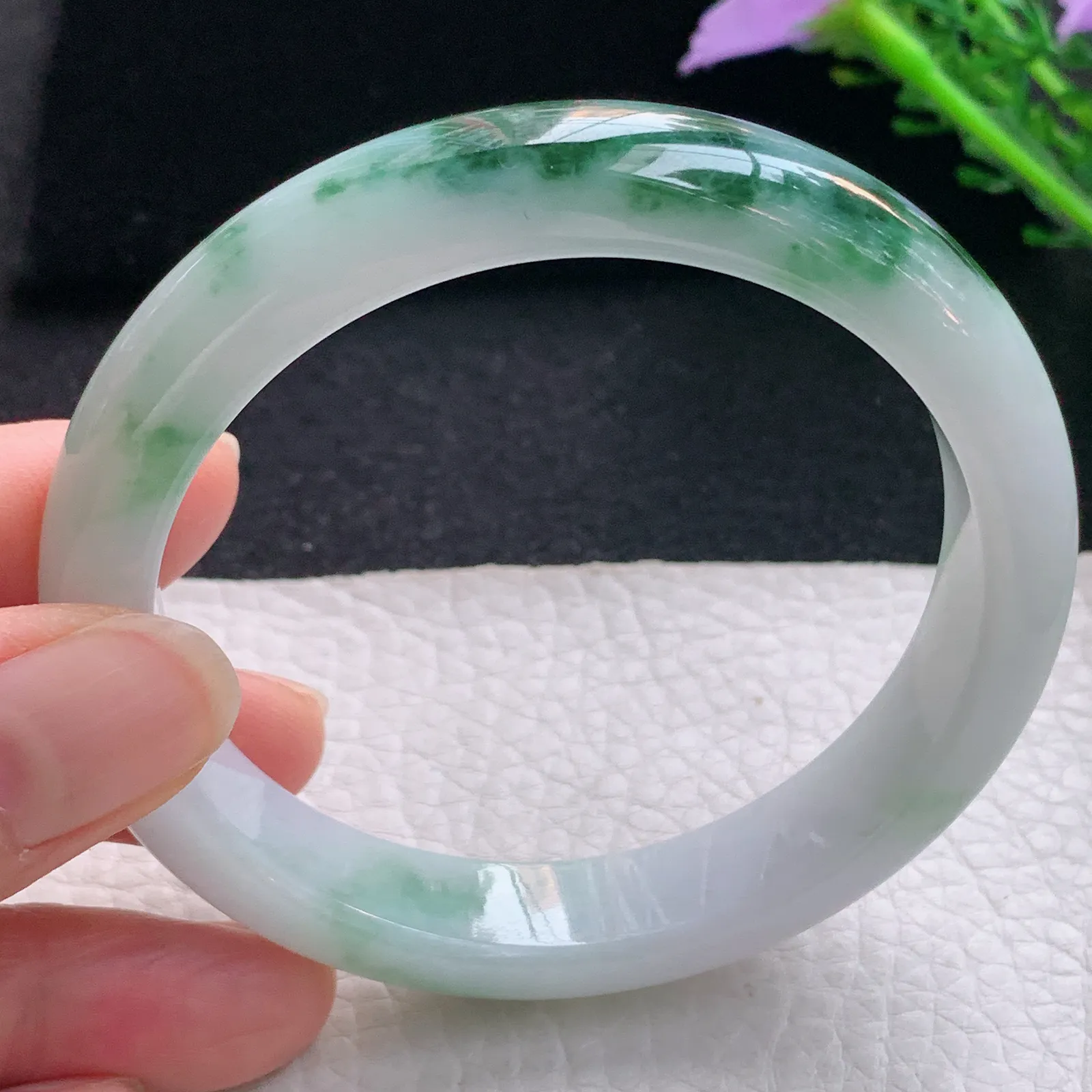 xc自然光59*12.6*8.2平安镯 翡翠a货玉手镯飘花宽边珠宝玉手环