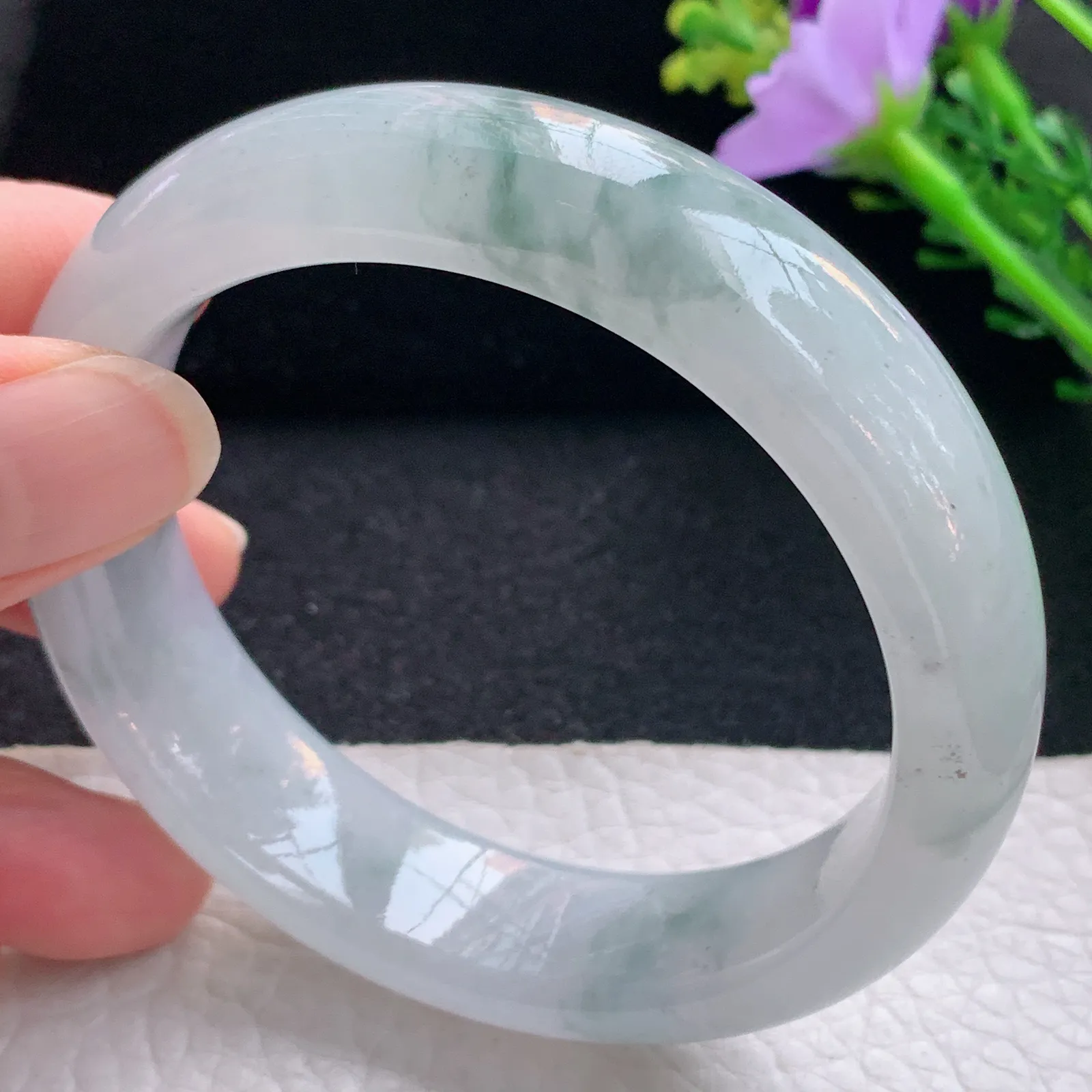 nr自然光58.5*15.5*8.6轮胎镯 翡翠a货玉手镯冰飘花宽边珠宝玉手环