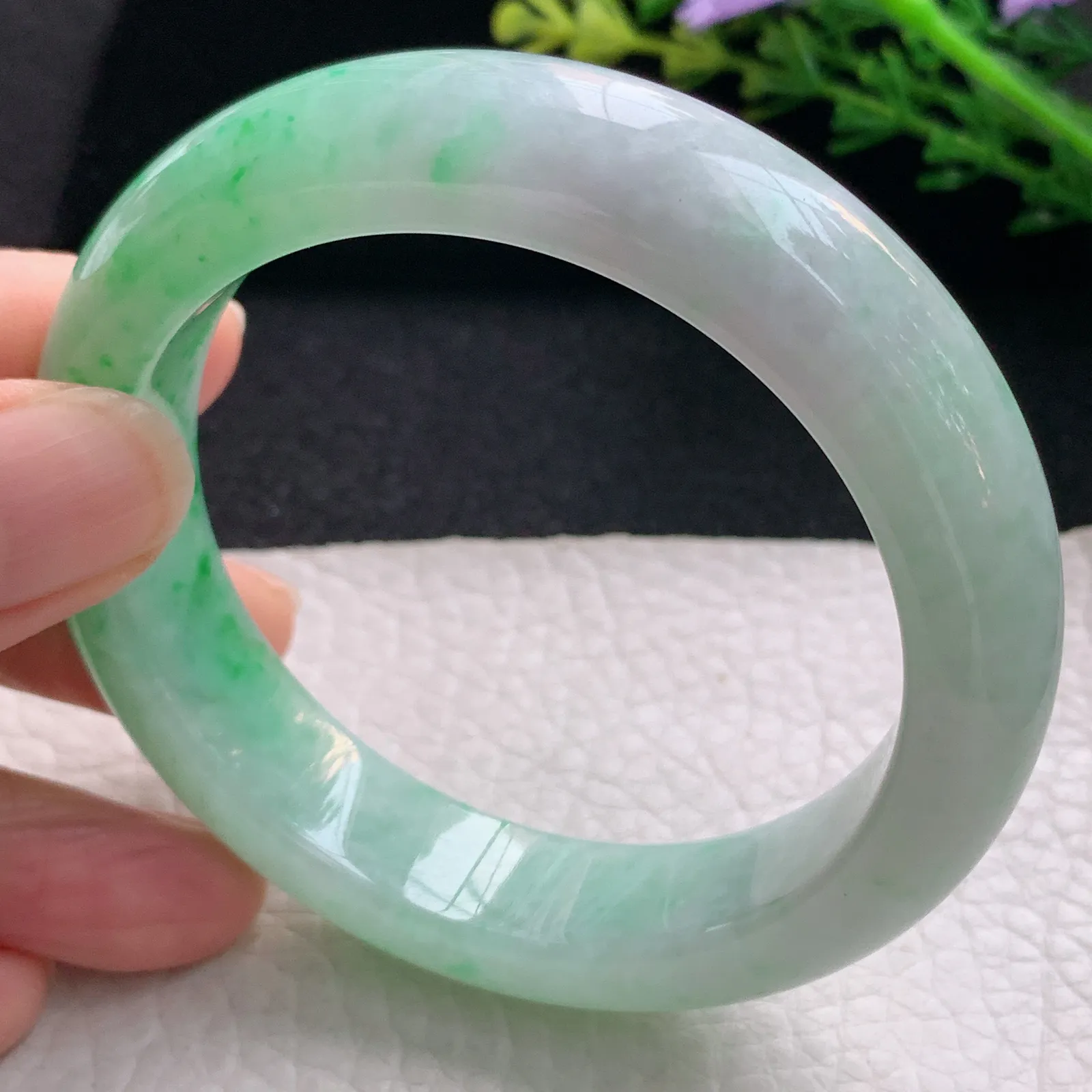 cc自然光56.5*13.8*9平安镯 翡翠a货玉手镯飘阳绿宽边珠宝玉手环