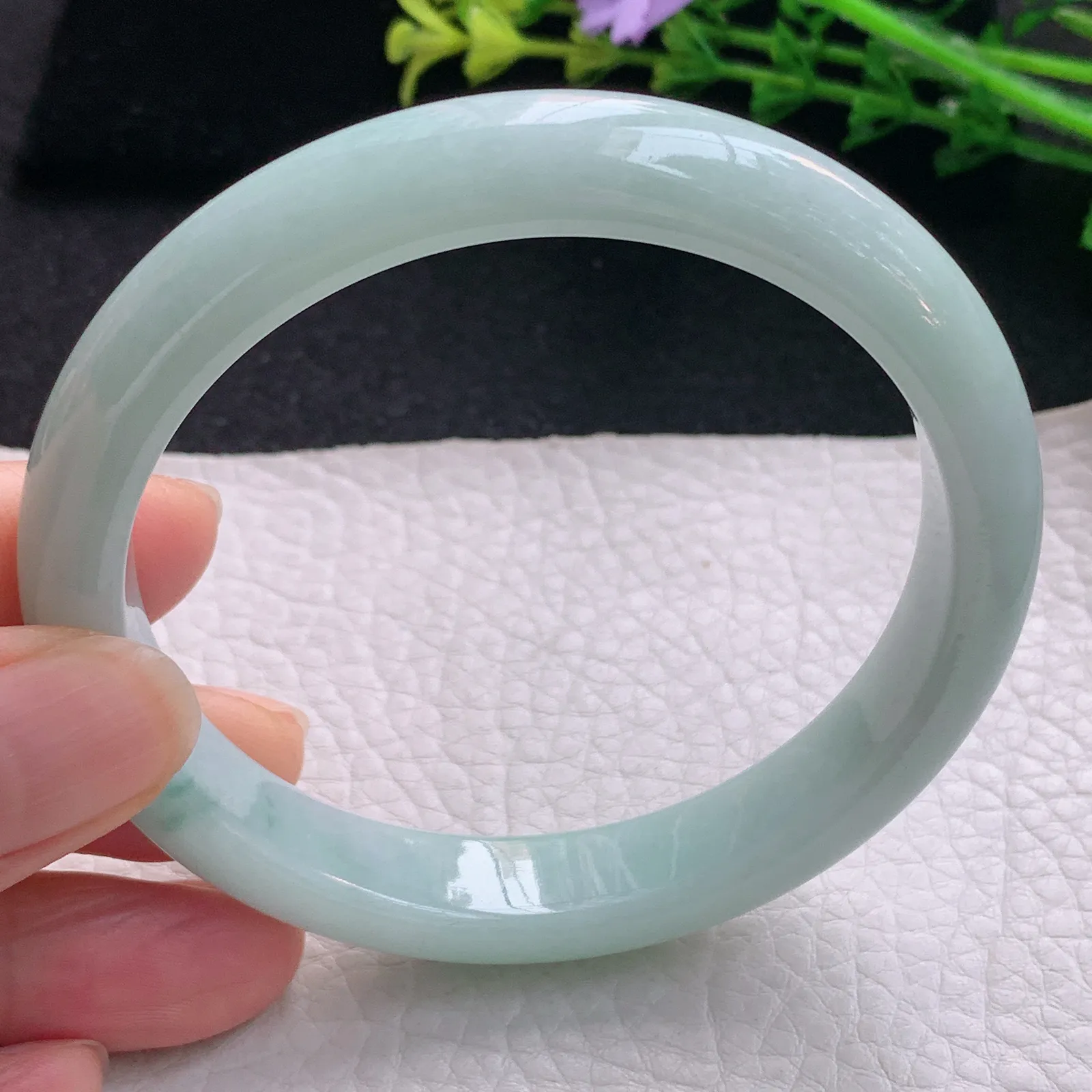 xx大圈口60*11*8平安镯 翡翠a货玉手镯清新飘花宽边珠宝玉手环