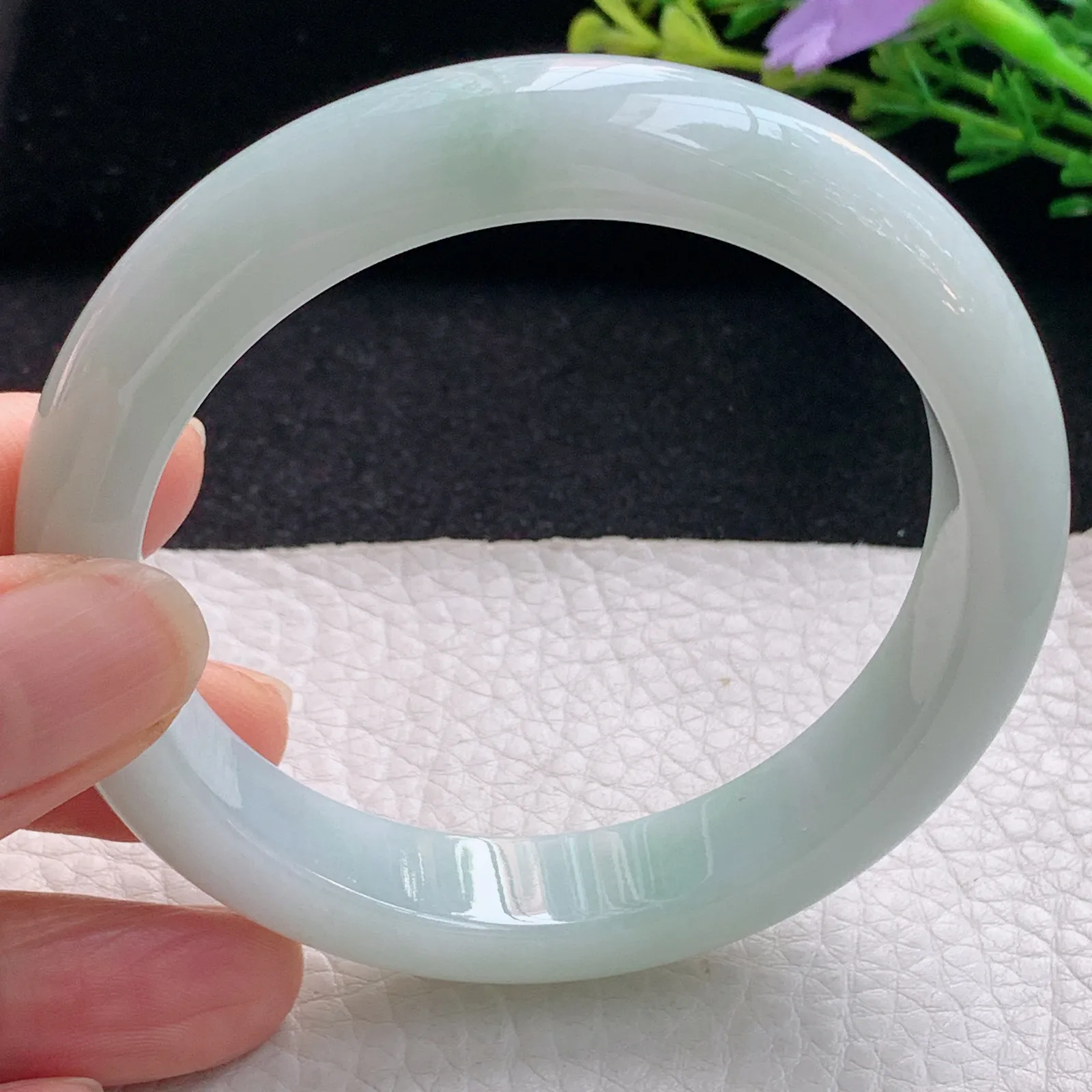 hy自然光58*12.3*8.6平安镯 翡翠a货玉手镯淡雅宽边珠宝玉手环