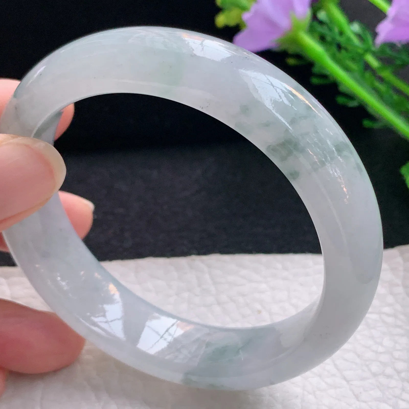 nr自然光58.5*15.5*8.6轮胎镯 翡翠a货玉手镯冰飘花宽边珠宝玉手环