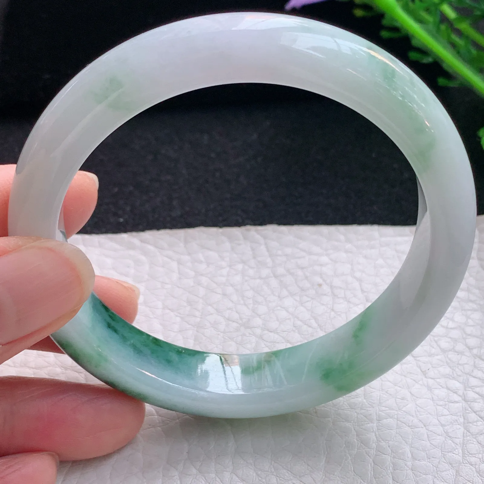 xc自然光59*12.6*8.2平安镯 翡翠a货玉手镯飘花宽边珠宝玉手环