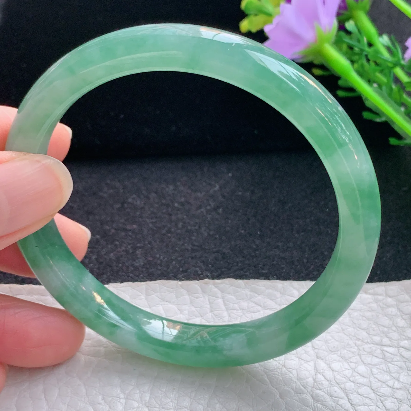 xc自然光59*9.2*7.5平安镯 翡翠a货玉手镯冰润秀气宽边珠宝玉手环