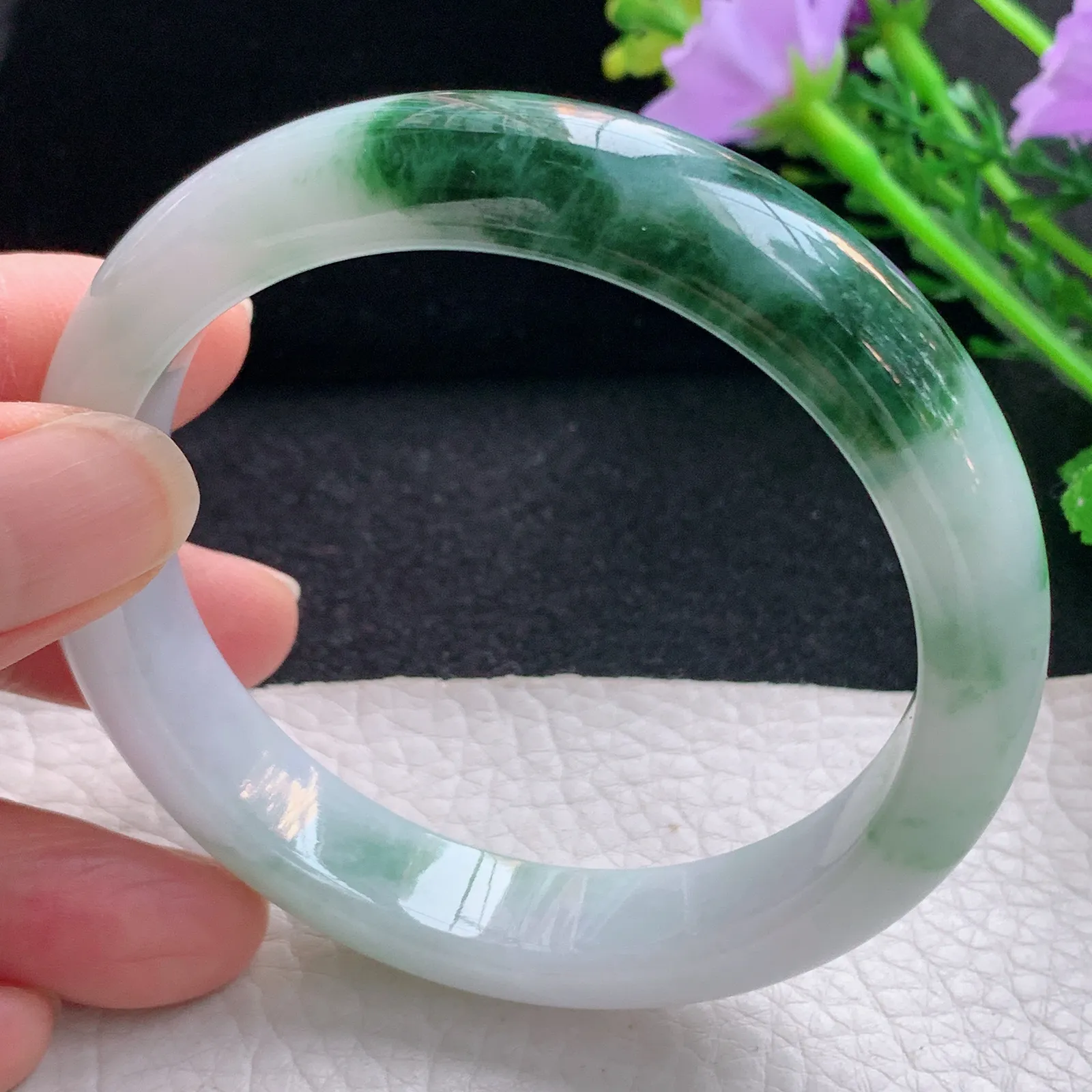 xc自然光59*12.6*8.2平安镯 翡翠a货玉手镯飘花宽边珠宝玉手环