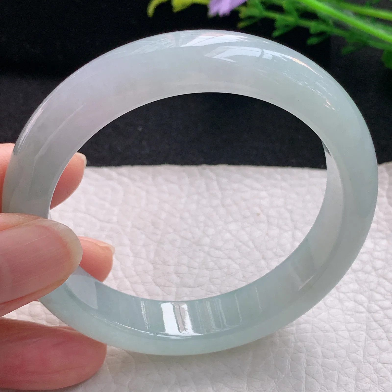 r自然光56.5*12.5*8.5平安镯 翡翠a货玉手镯清爽宽边珠宝玉手环