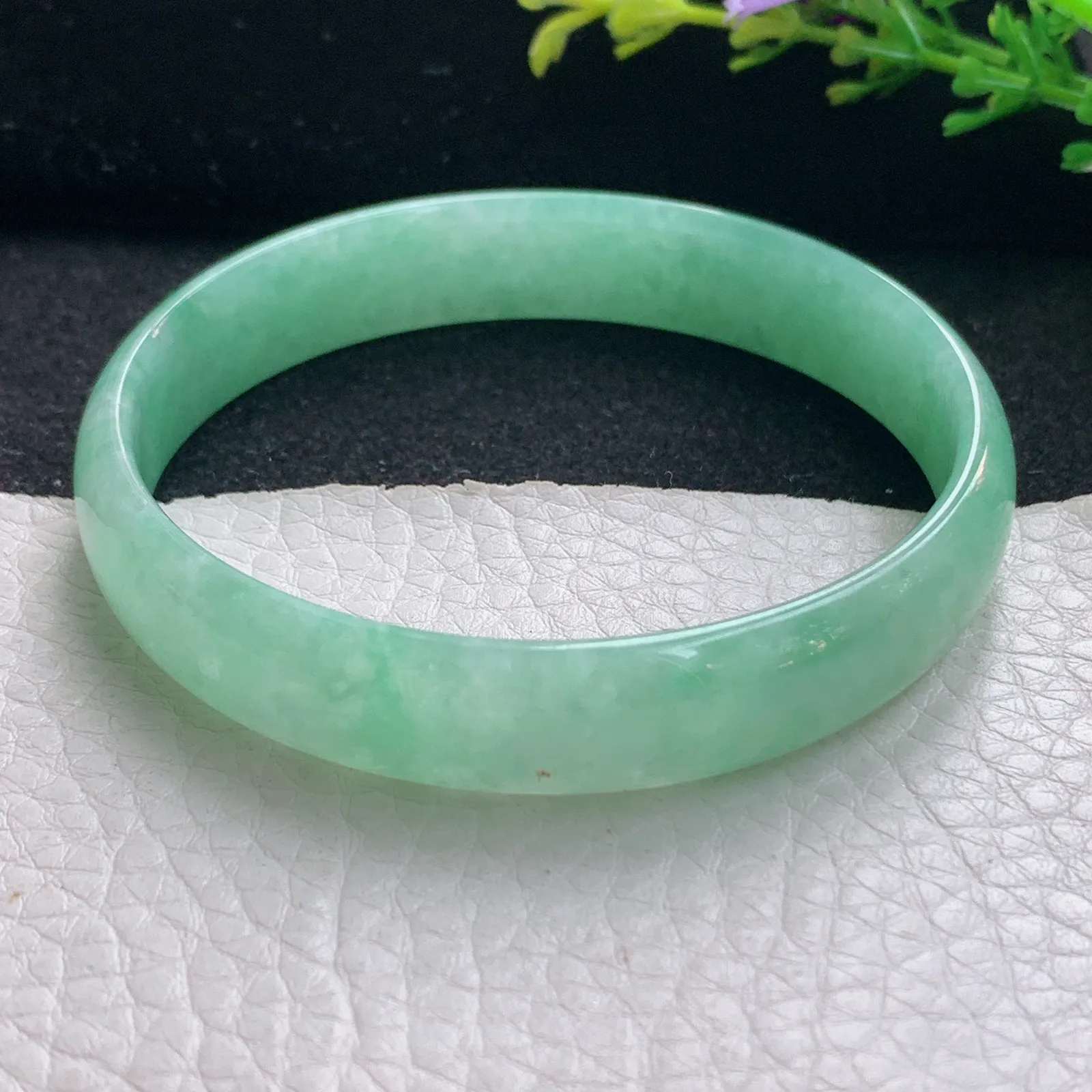 hy自然光58*11.5*5平安镯 翡翠a货玉手镯清爽满绿宽边珠宝玉手环