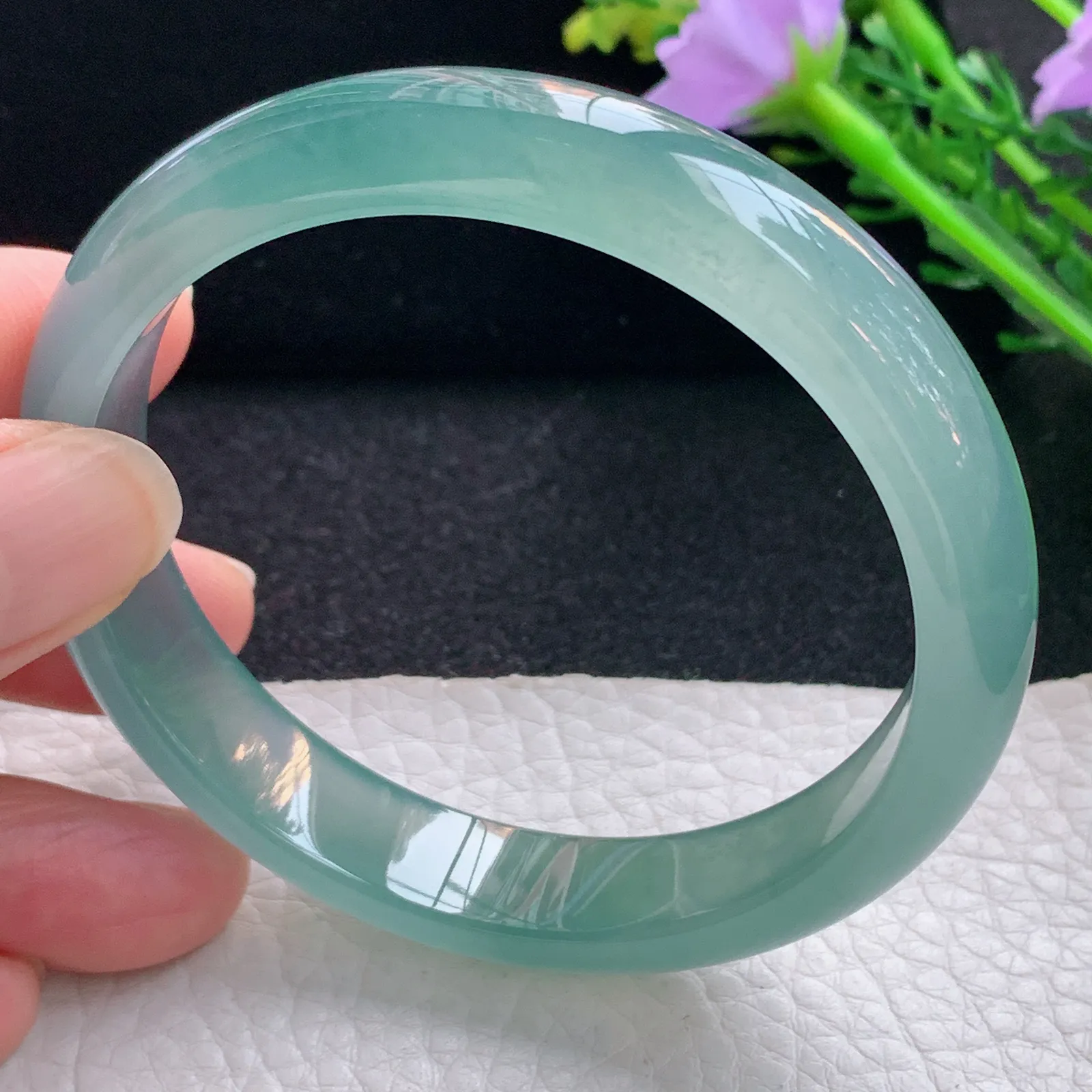 yh自然光58*12.2*7.3平安镯 翡翠a货玉手镯冰蓝起光宽边珠宝玉手环