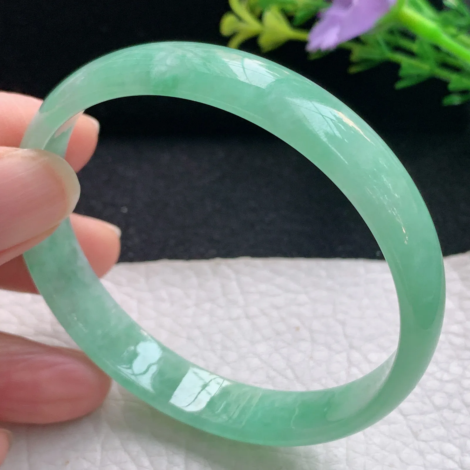 hy自然光58*11.5*5平安镯 翡翠a货玉手镯清爽满绿宽边珠宝玉手环