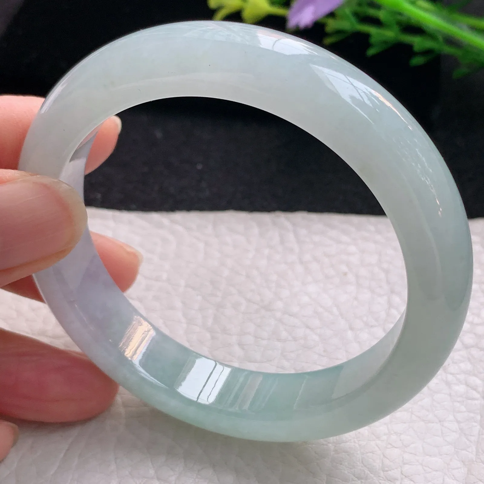 r自然光56.5*12.5*8.5平安镯 翡翠a货玉手镯清爽宽边珠宝玉手环