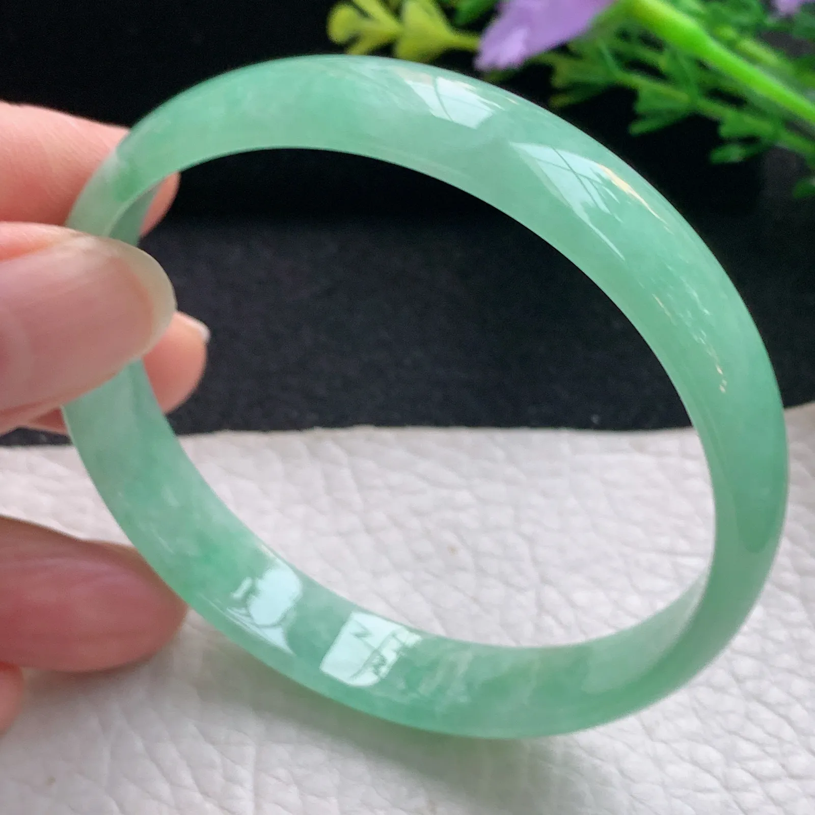 hy自然光58*11.5*5平安镯 翡翠a货玉手镯清爽满绿宽边珠宝玉手环