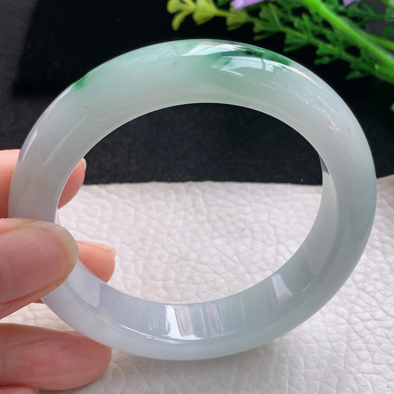 cc自然光57*14.3*9.2平安镯 翡翠a货玉手镯清爽飘绿宽边珠宝玉手环