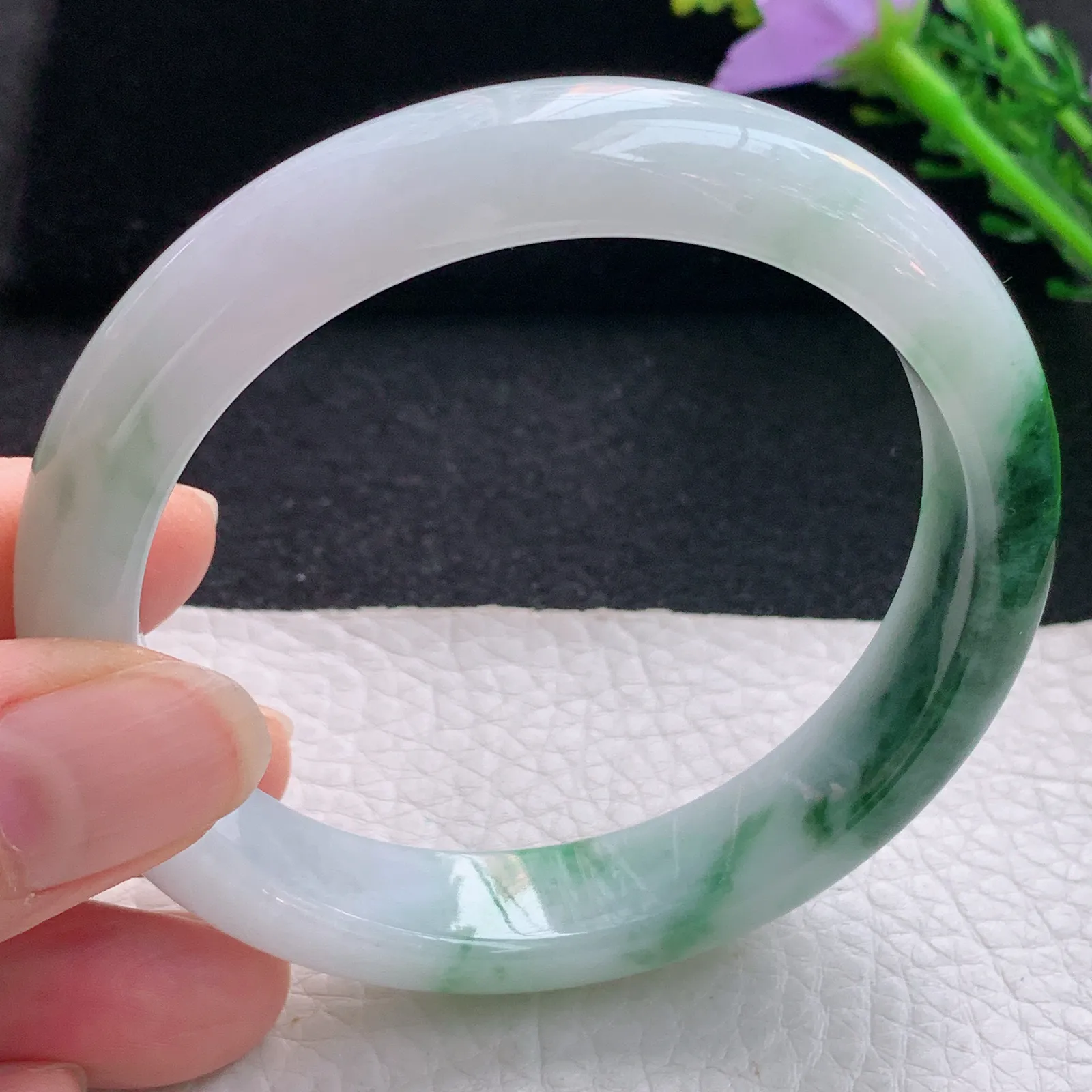 xc自然光59*12.6*8.2平安镯 翡翠a货玉手镯飘花宽边珠宝玉手环