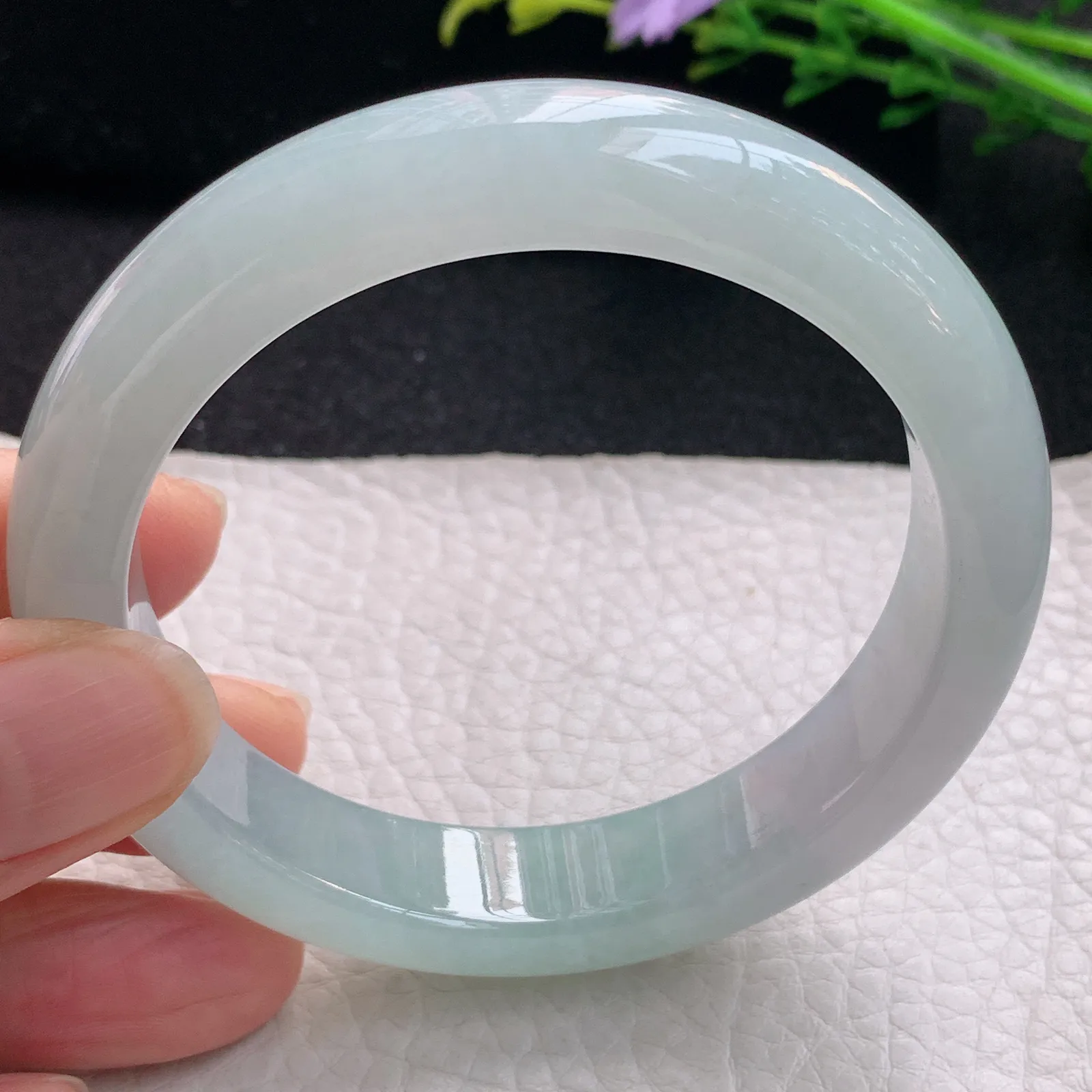 r自然光56.5*12.5*8.5平安镯 翡翠a货玉手镯清爽宽边珠宝玉手环