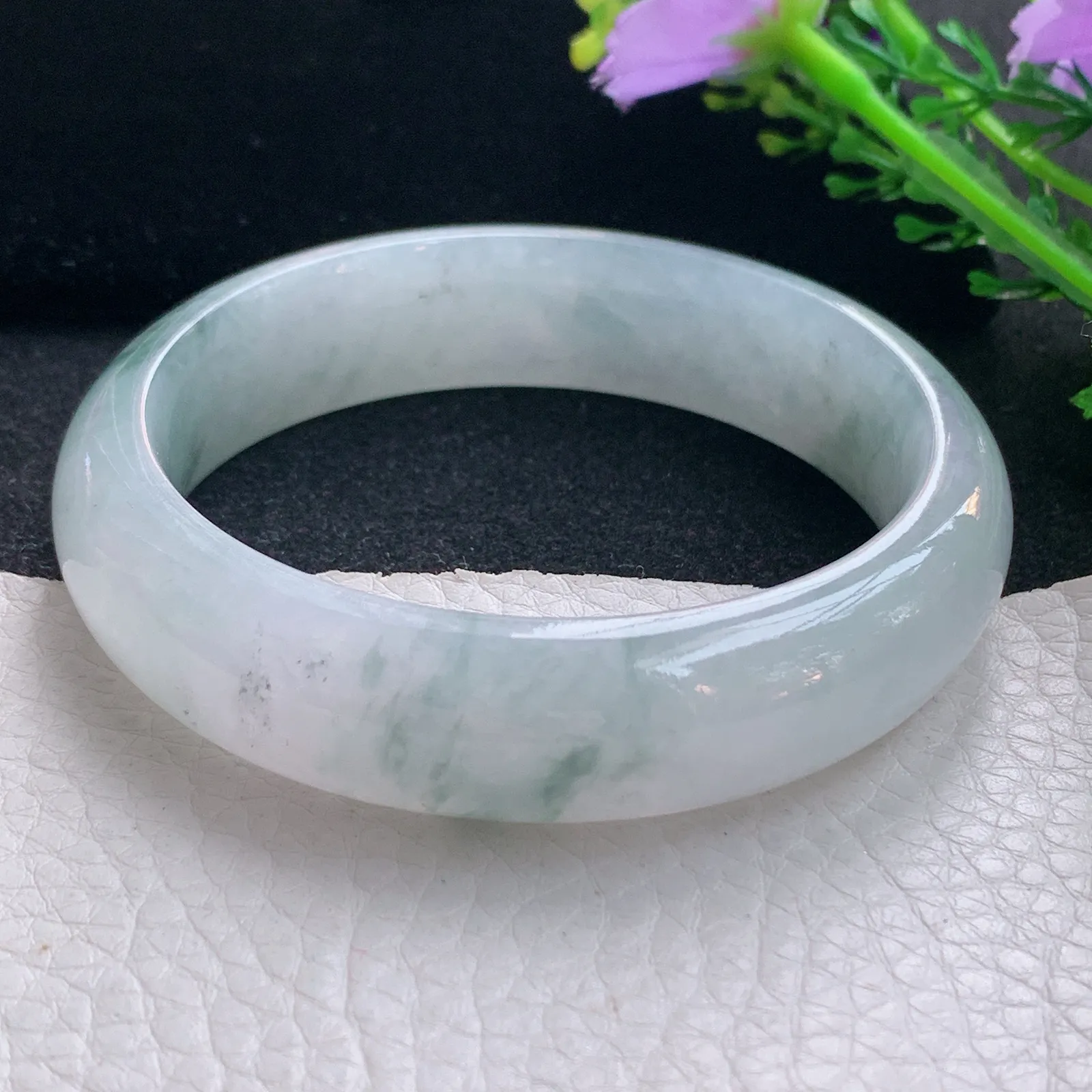 nr自然光58.5*15.5*8.6轮胎镯 翡翠a货玉手镯冰飘花宽边珠宝玉手环