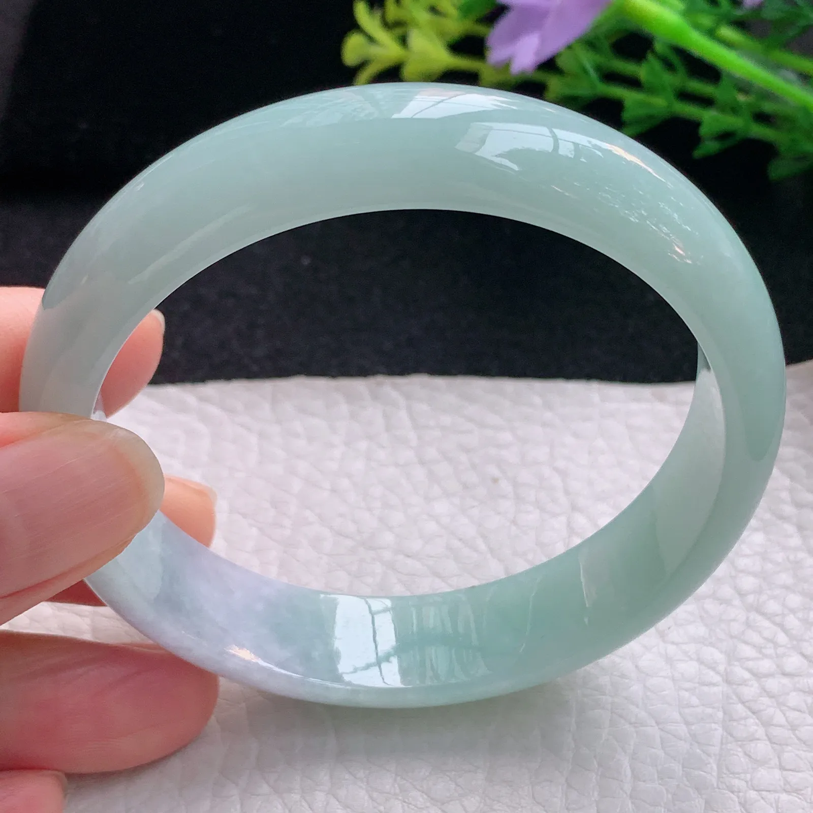 nr自然光59*13.9*7平安镯 翡翠a货玉手镯春带彩宽边珠宝玉手环