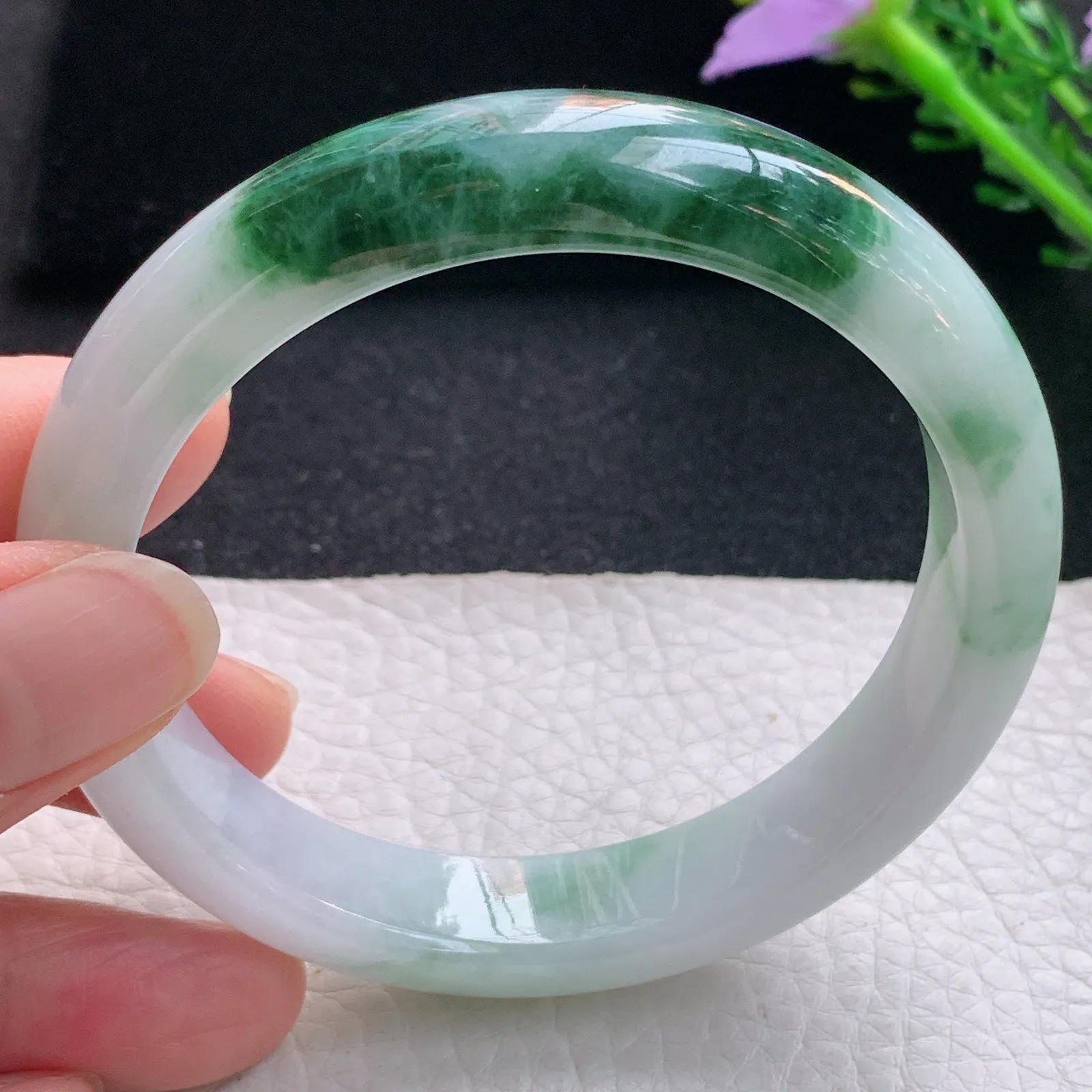 xc自然光59*12.6*8.2平安镯 翡翠a货玉手镯飘花宽边珠宝玉手环