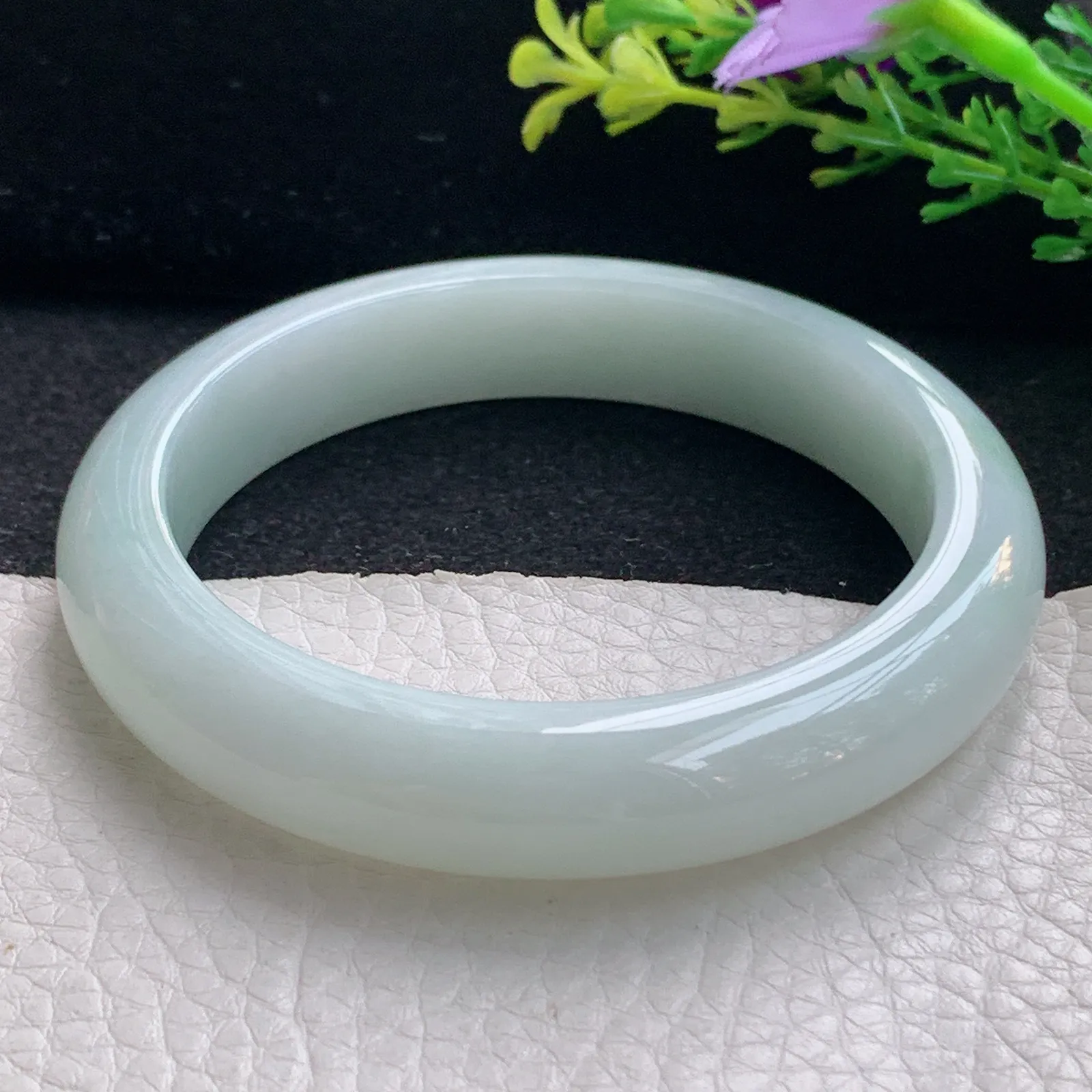 hy自然光58*12.3*8.6平安镯 翡翠a货玉手镯淡雅宽边珠宝玉手环