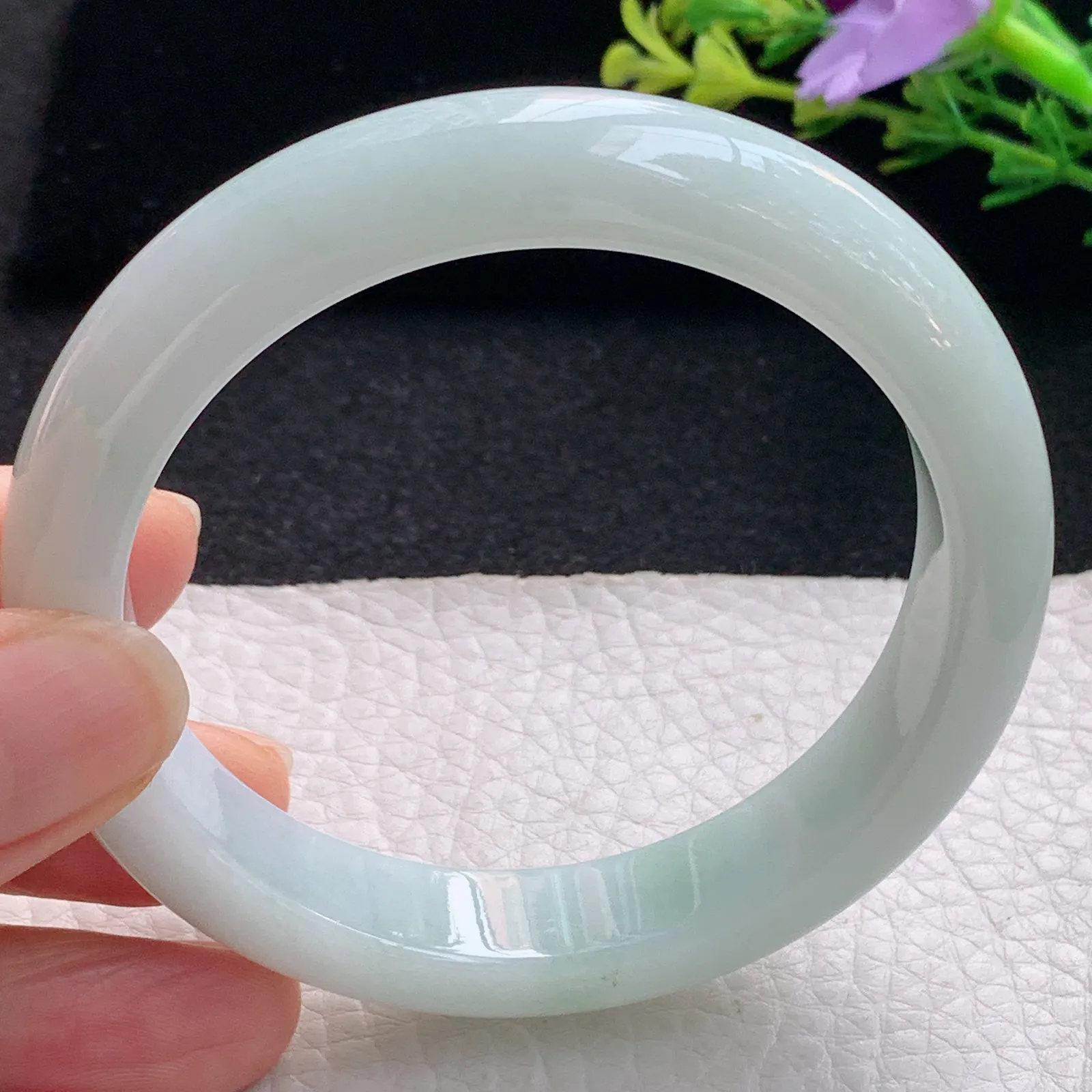 hy自然光58*12.3*8.6平安镯 翡翠a货玉手镯淡雅宽边珠宝玉手环