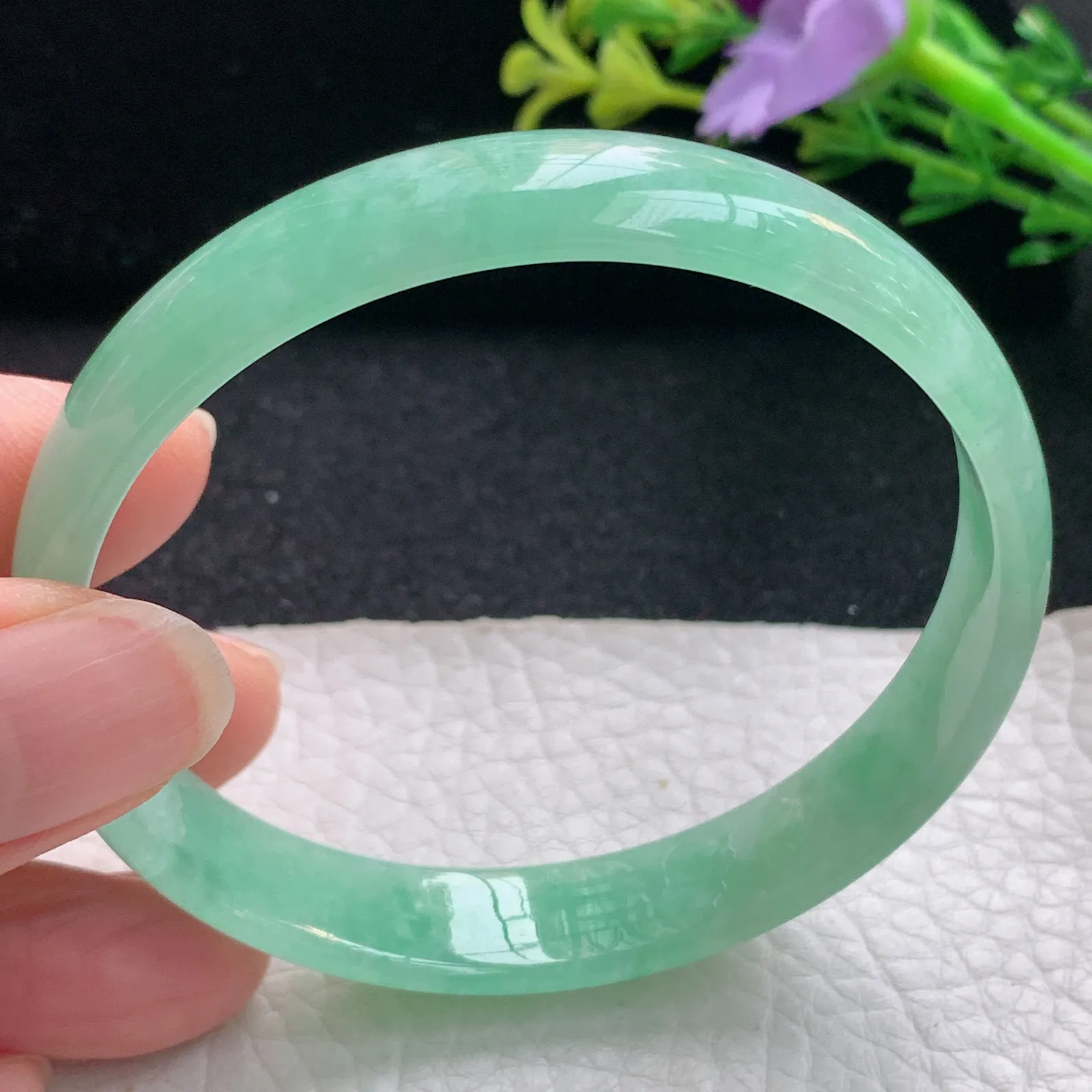 hy自然光58*11.5*5平安镯 翡翠a货玉手镯清爽满绿宽边珠宝玉手环