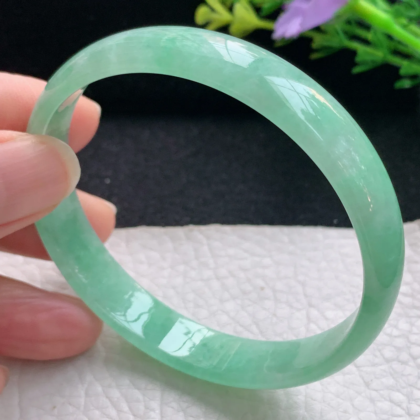 hy自然光58*11.5*5平安镯 翡翠a货玉手镯清爽满绿宽边珠宝玉手环