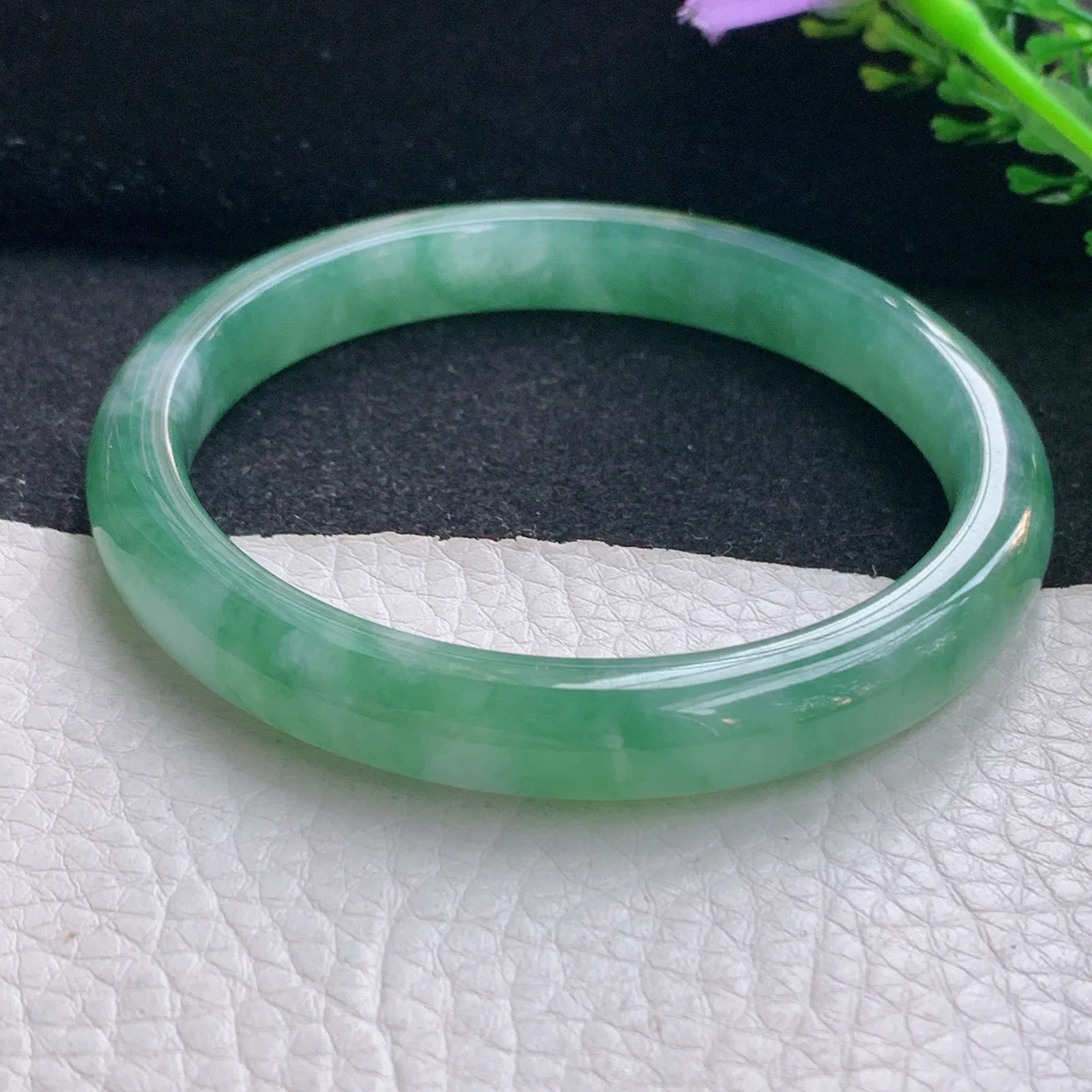 xc自然光59*9.2*7.5平安镯 翡翠a货玉手镯冰润秀气宽边珠宝玉手环