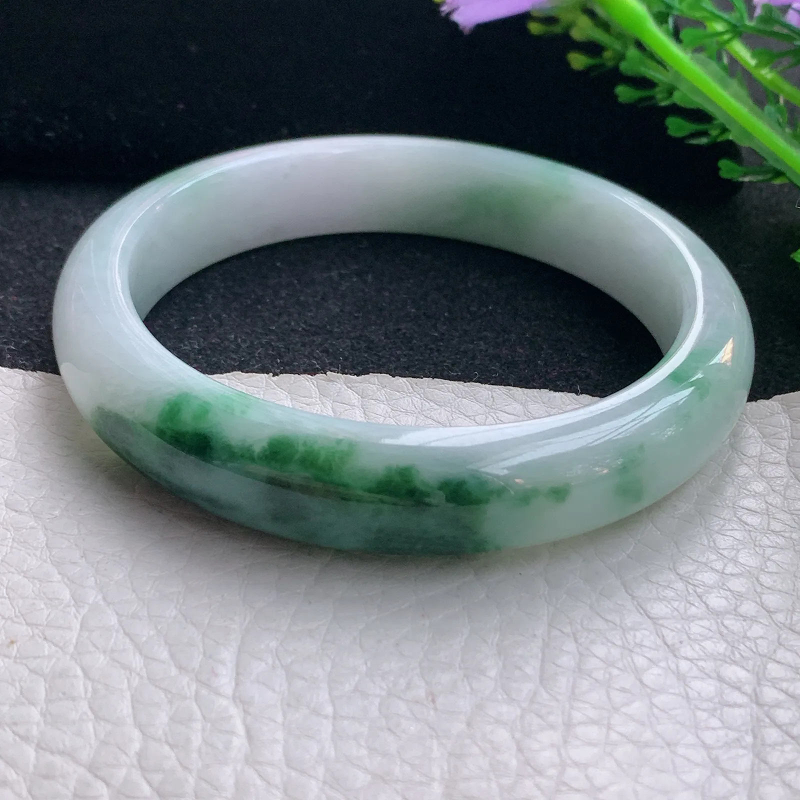 xc自然光59*12.6*8.2平安镯 翡翠a货玉手镯飘花宽边珠宝玉手环