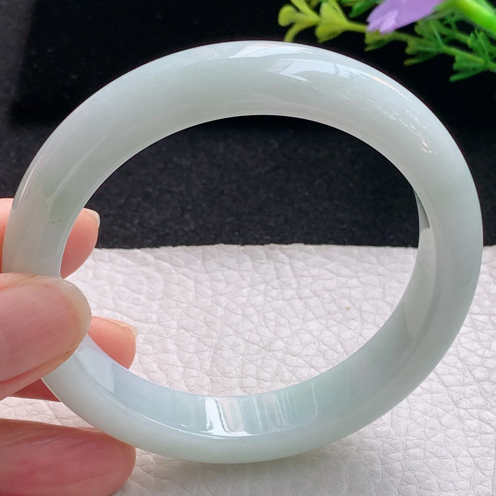 hy自然光58*12.3*8.6平安镯 翡翠a货玉手镯淡雅宽边珠宝玉手环