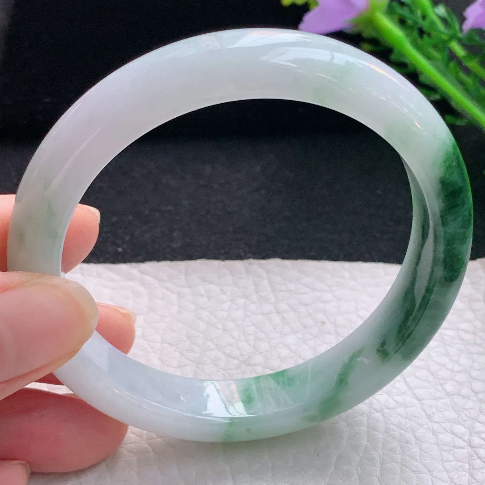 xc自然光59*12.6*8.2平安镯 翡翠a货玉手镯飘花宽边珠宝玉手环