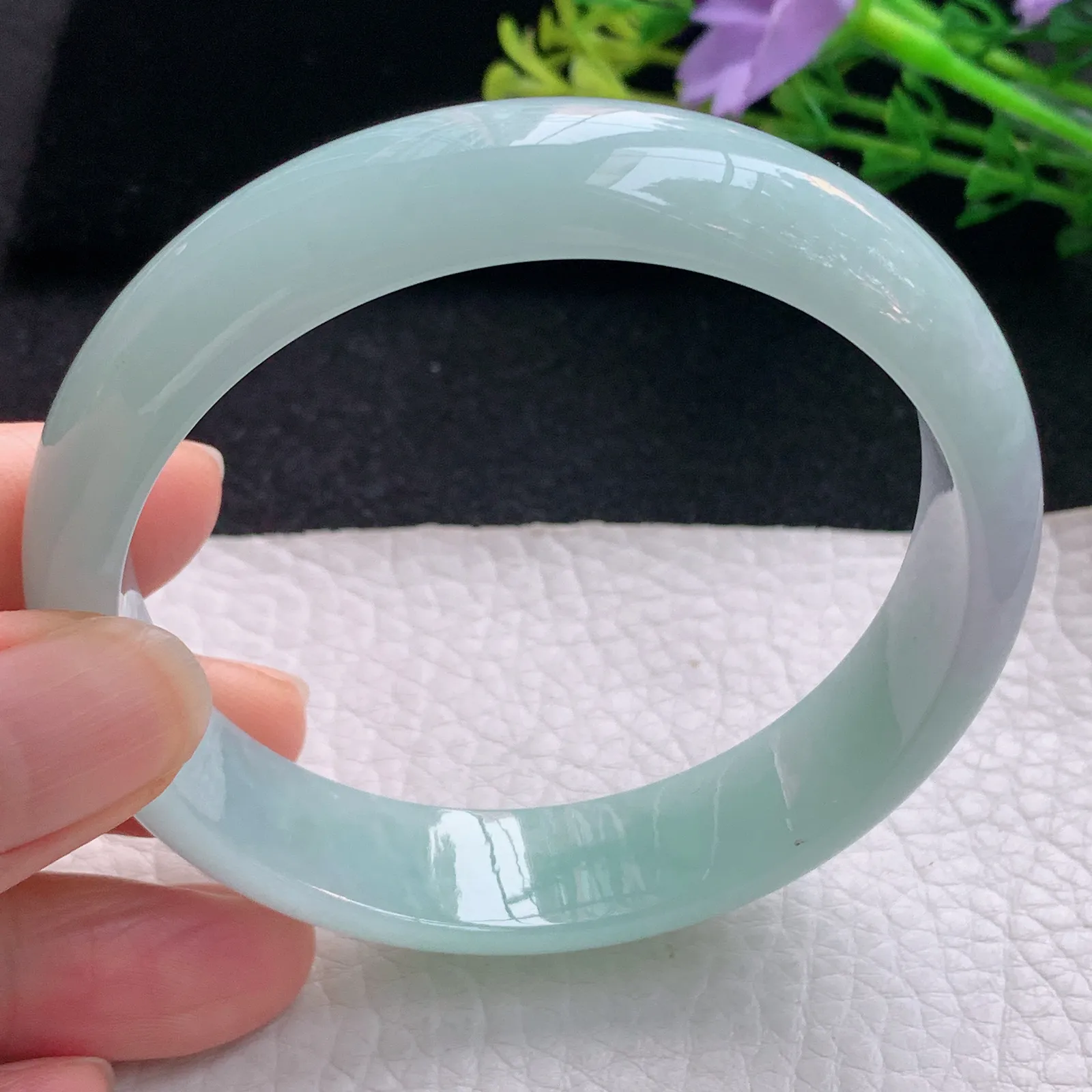 nr自然光59*13.9*7平安镯 翡翠a货玉手镯春带彩宽边珠宝玉手环