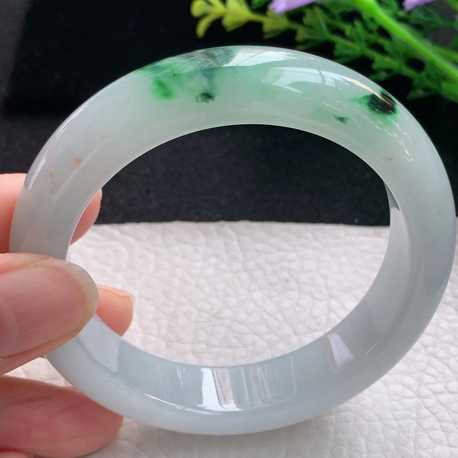 cc自然光57*14.3*9.2平安镯 翡翠a货玉手镯清爽飘绿宽边珠宝玉手环