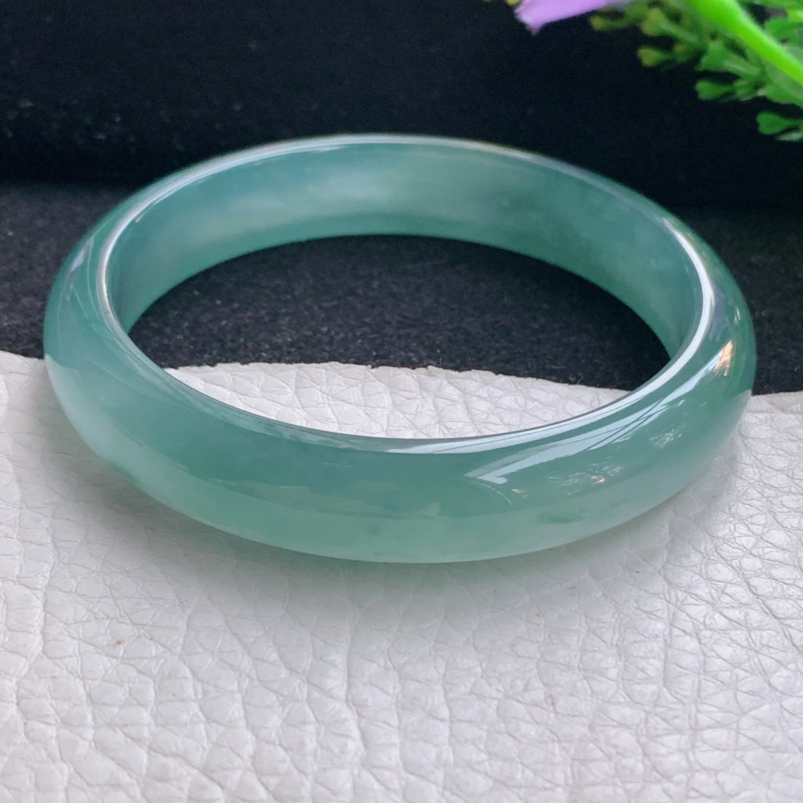 yh自然光58*12.2*7.3平安镯 翡翠a货玉手镯冰蓝起光宽边珠宝玉手环