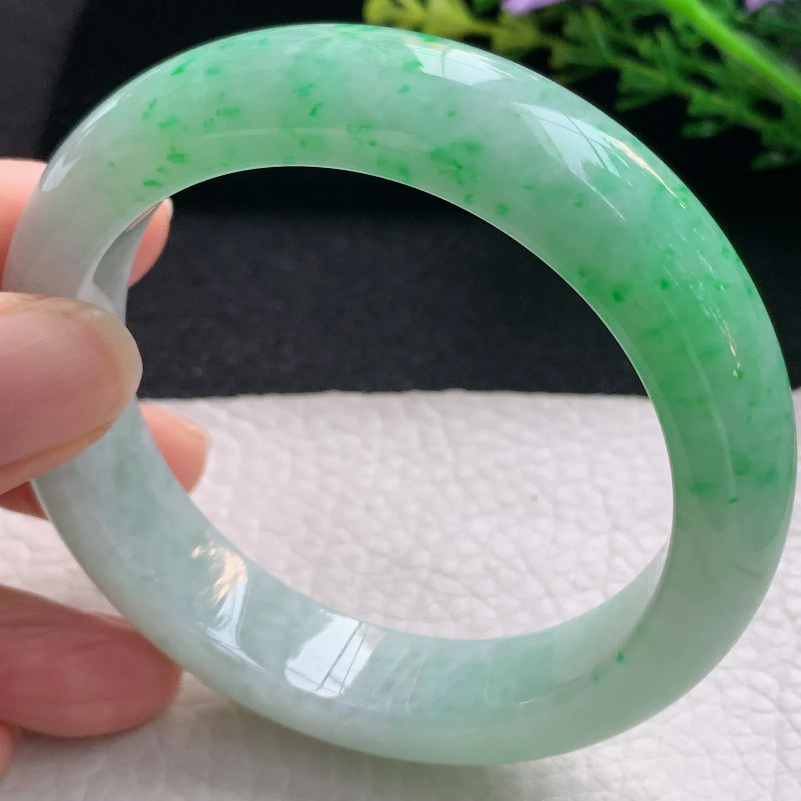 cc自然光56.5*13.8*9平安镯 翡翠a货玉手镯飘阳绿宽边珠宝玉手环