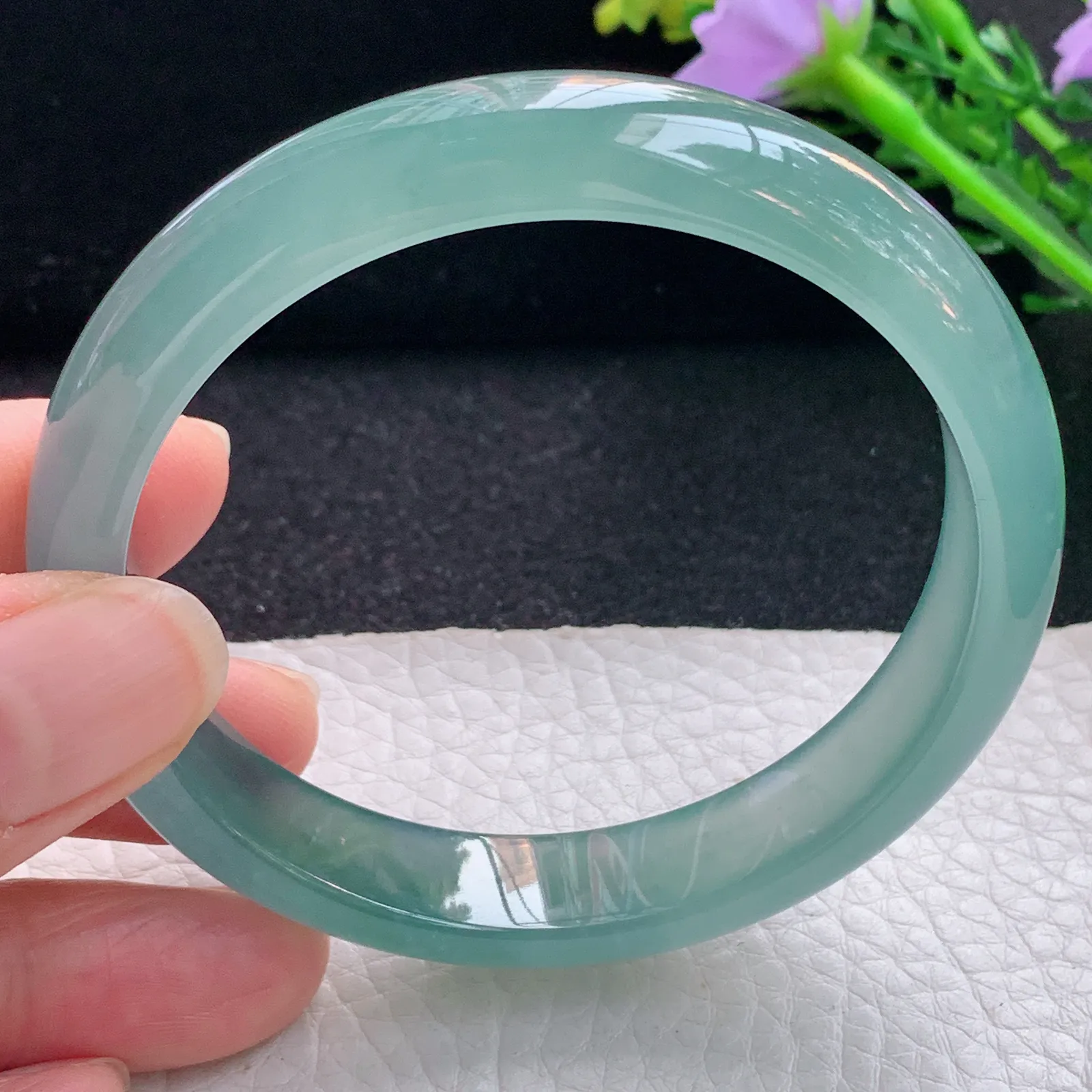 yh自然光58*12.2*7.3平安镯 翡翠a货玉手镯冰蓝起光宽边珠宝玉手环