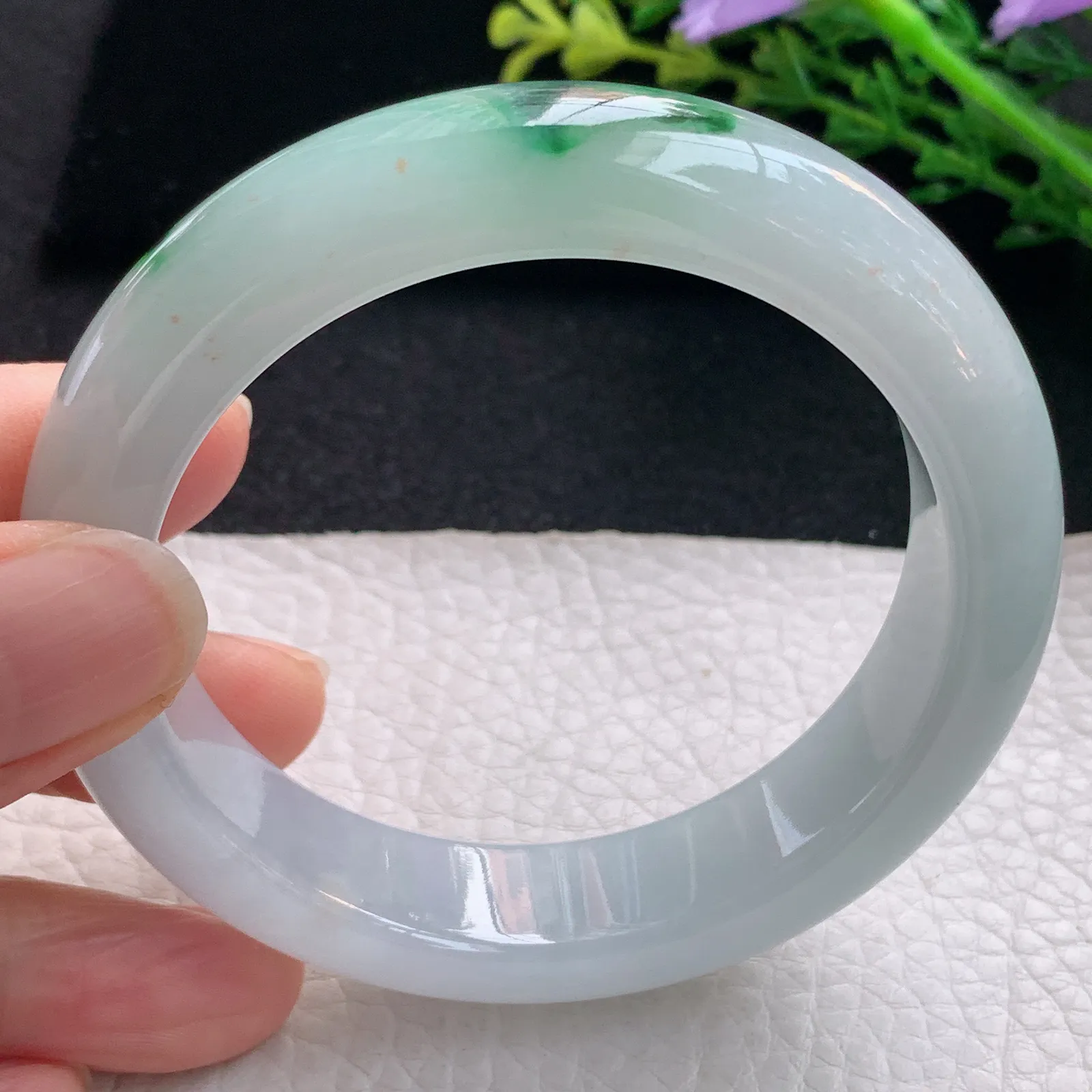 cc自然光57*14.3*9.2平安镯 翡翠a货玉手镯清爽飘绿宽边珠宝玉手环