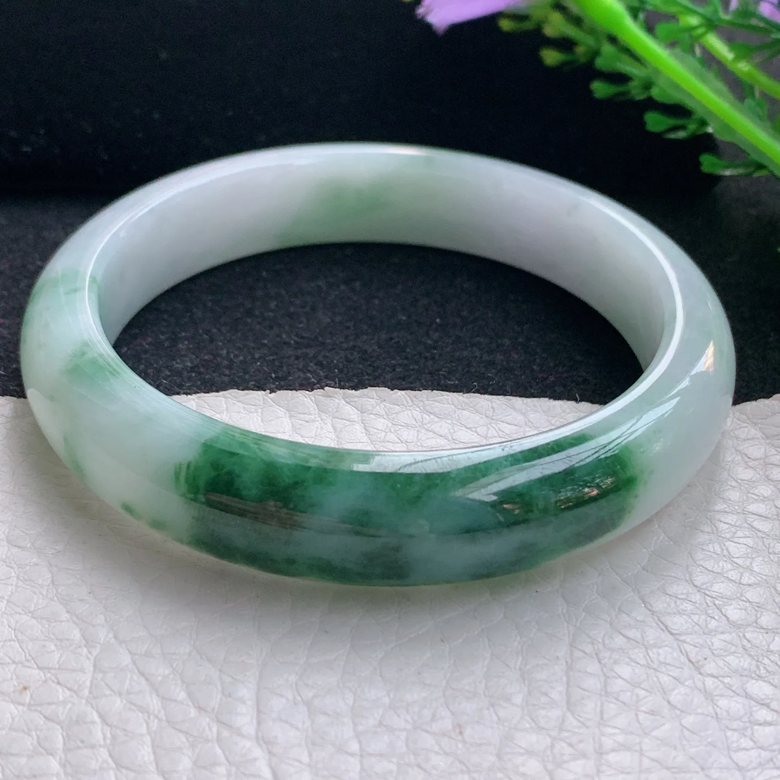 xc自然光59*12.6*8.2平安镯 翡翠a货玉手镯飘花宽边珠宝玉手环