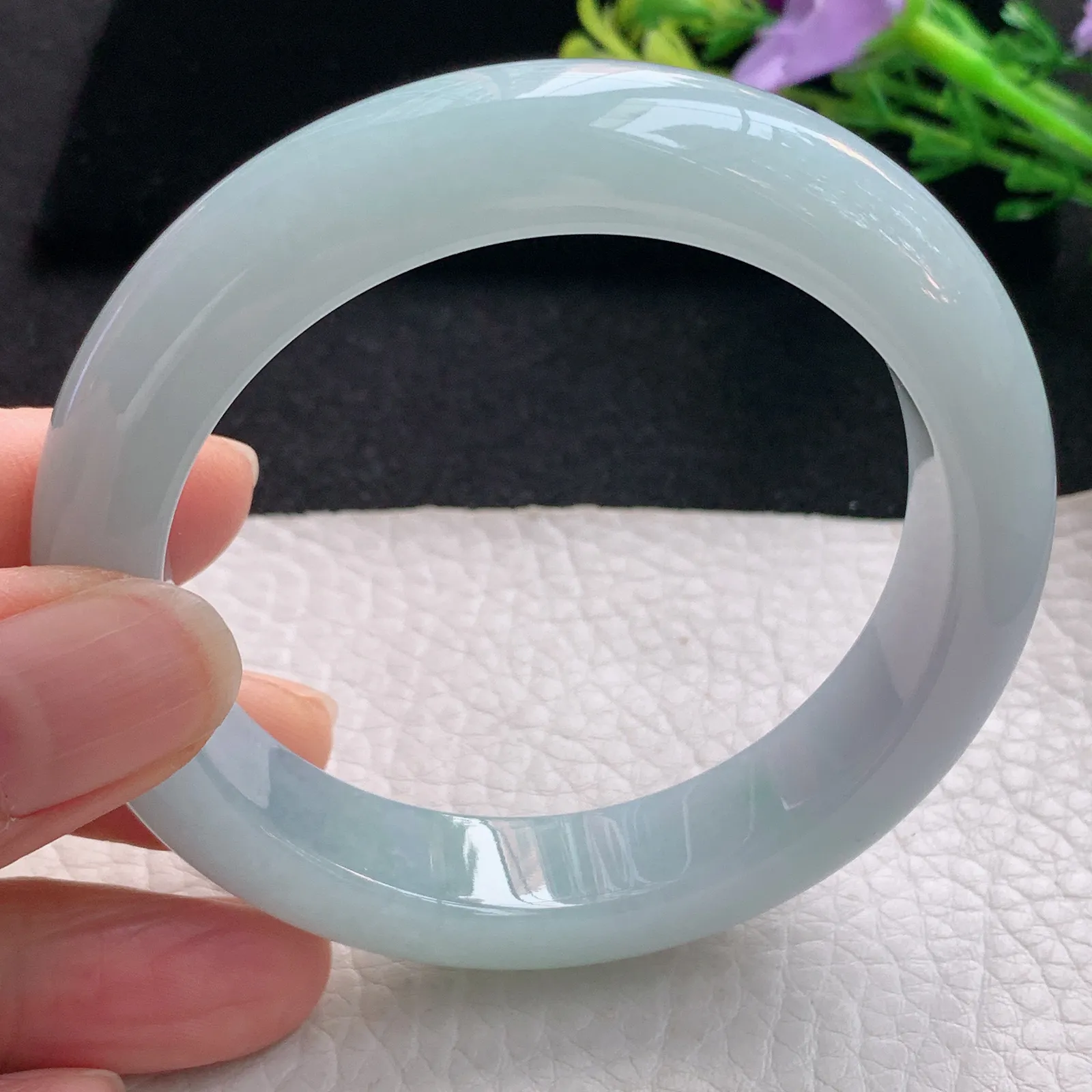 hy自然光55*12.5*9平安镯 翡翠a货玉手镯淡雅厚装宽边珠宝玉手环