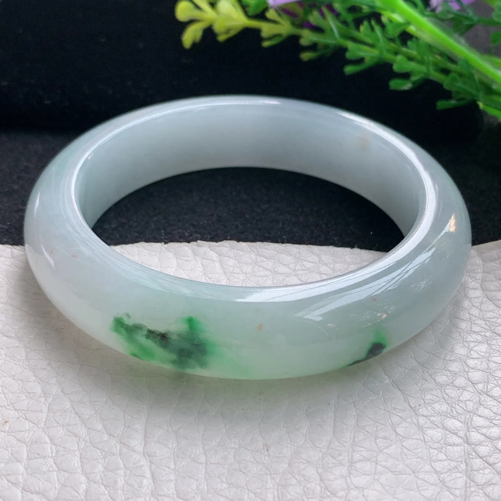 cc自然光57*14.3*9.2平安镯 翡翠a货玉手镯清爽飘绿宽边珠宝玉手环