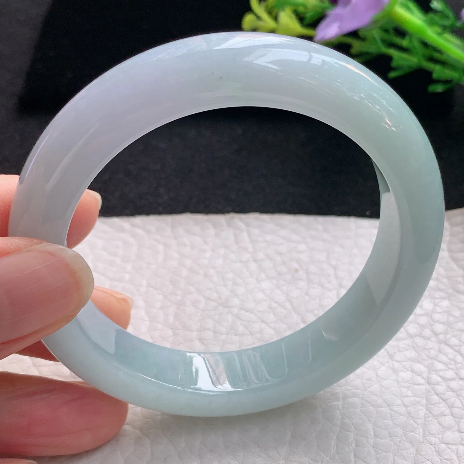 hy自然光55*12.5*9平安镯 翡翠a货玉手镯淡雅厚装宽边珠宝玉手环