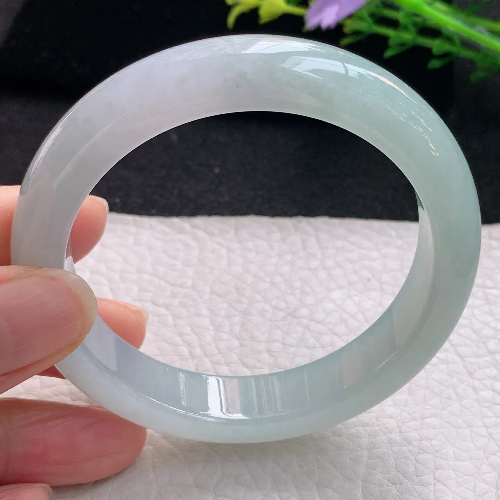 r自然光56.5*12.5*8.5平安镯 翡翠a货玉手镯清爽宽边珠宝玉手环