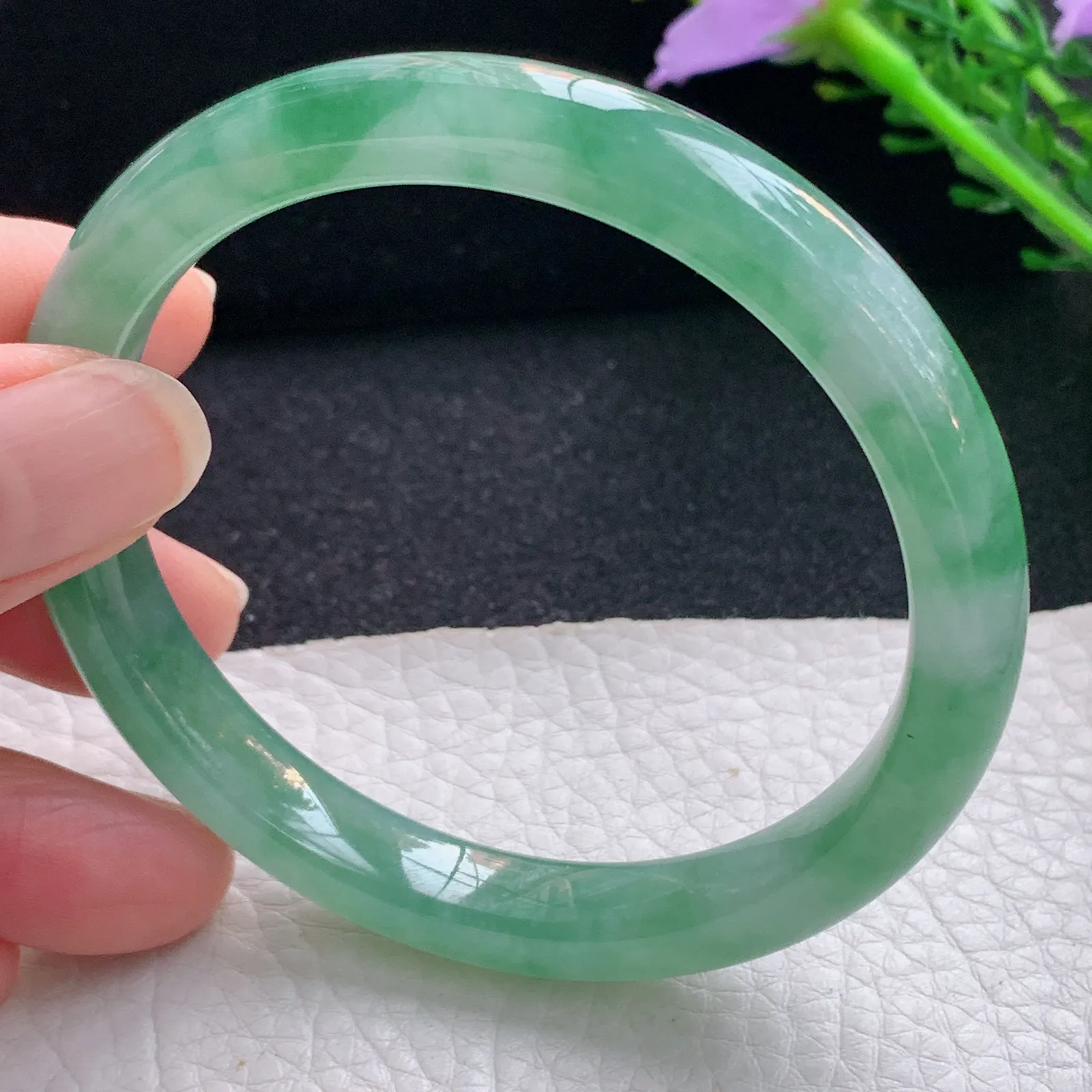 xc自然光59*9.2*7.5平安镯 翡翠a货玉手镯冰润秀气宽边珠宝玉手环