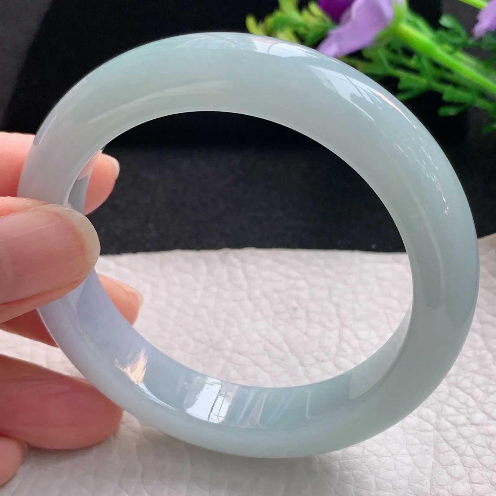 hy自然光55*12.5*9平安镯 翡翠a货玉手镯淡雅厚装宽边珠宝玉手环