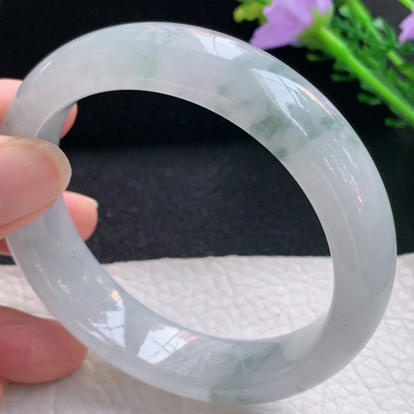 nr自然光58.5*15.5*8.6轮胎镯 翡翠a货玉手镯冰飘花宽边珠宝玉手环