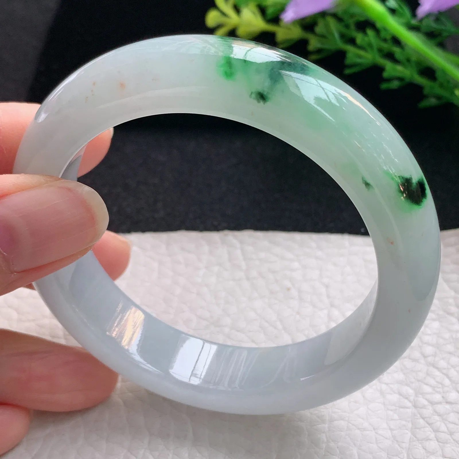 cc自然光57*14.3*9.2平安镯 翡翠a货玉手镯清爽飘绿宽边珠宝玉手环