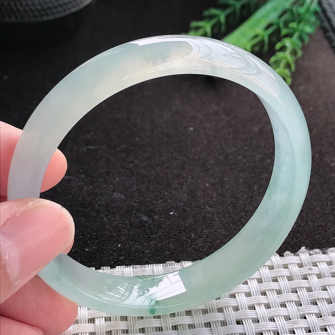 天然A货翡翠59.5/12.6/6.6老坑冰胶果冻冰飘花手镯宽边玉镯